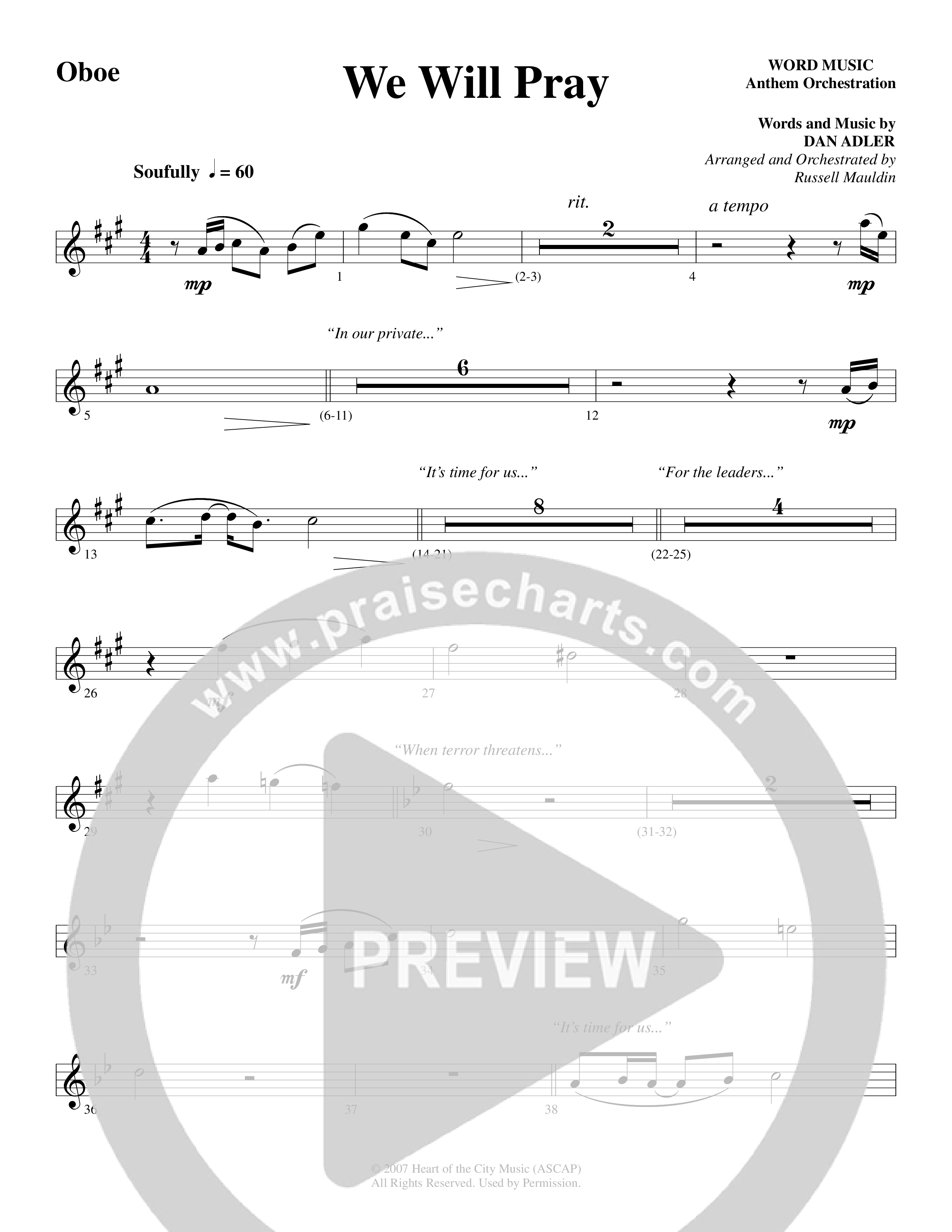 We Will Pray (Choral Anthem SATB) Oboe (Dan Adler / Word Music Choral)