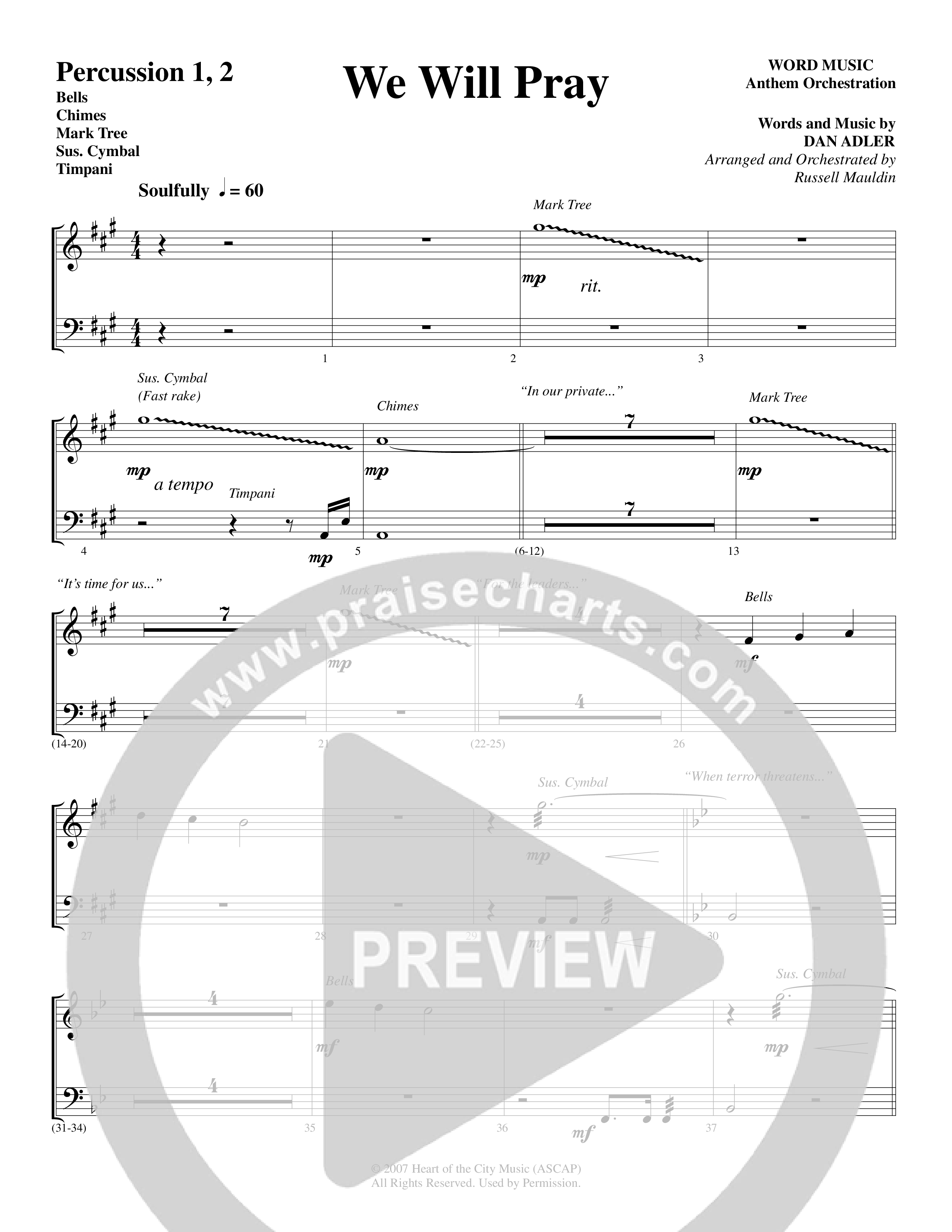 We Will Pray (Choral Anthem SATB) Percussion 1/2 (Dan Adler / Word Music Choral)