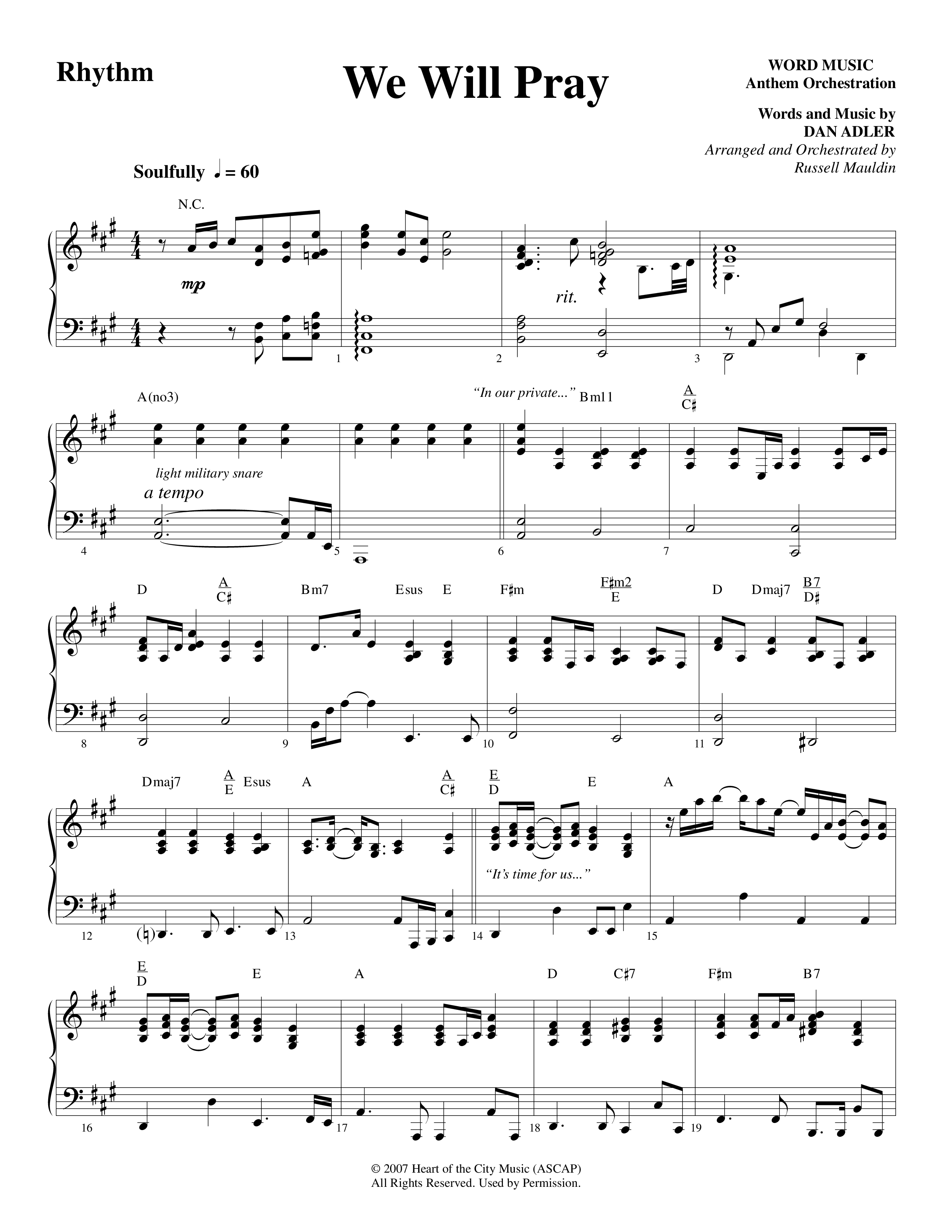 We Will Pray (Choral Anthem SATB) Rhythm Chart (Dan Adler / Word Music Choral)