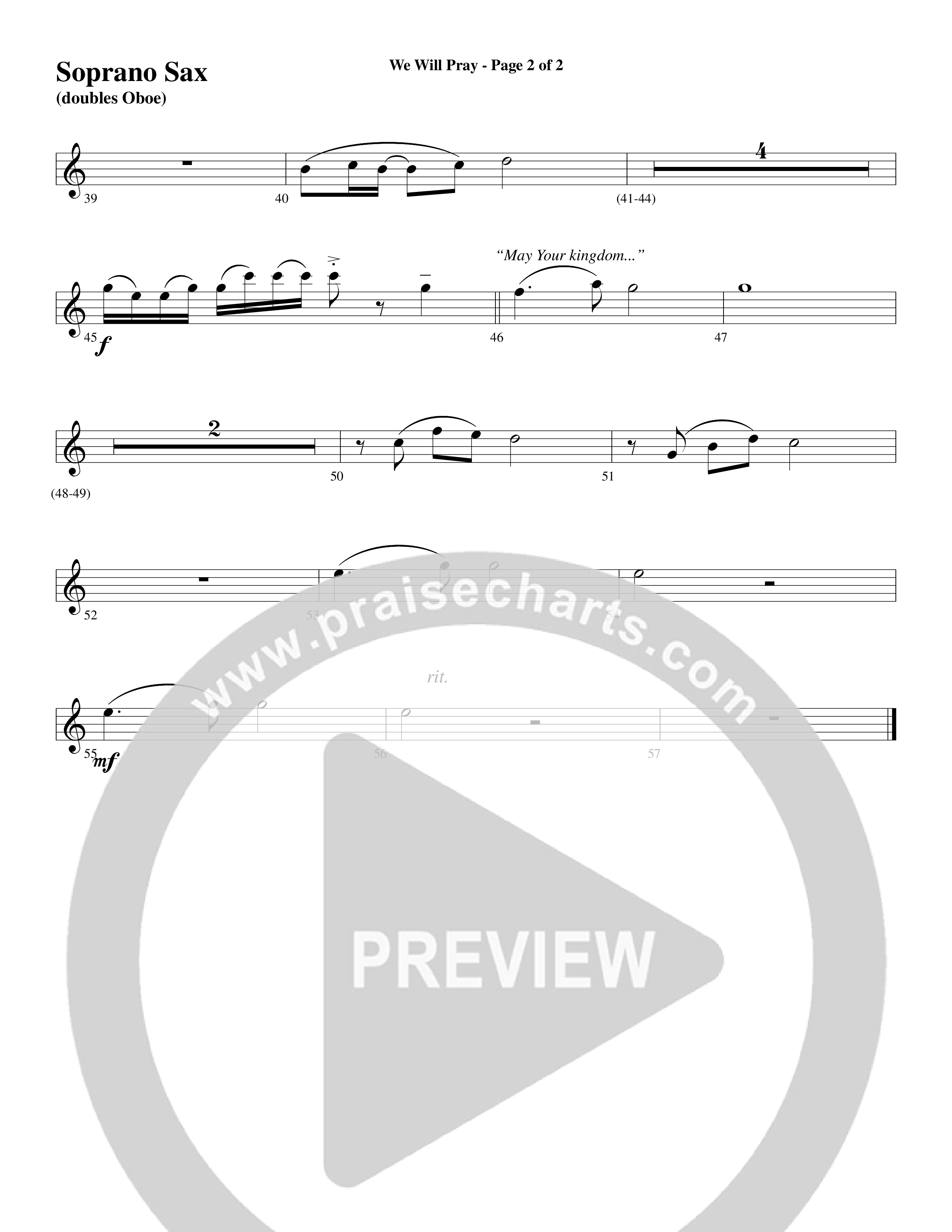 We Will Pray (Choral Anthem SATB) Soprano Sax (Dan Adler / Word Music Choral)