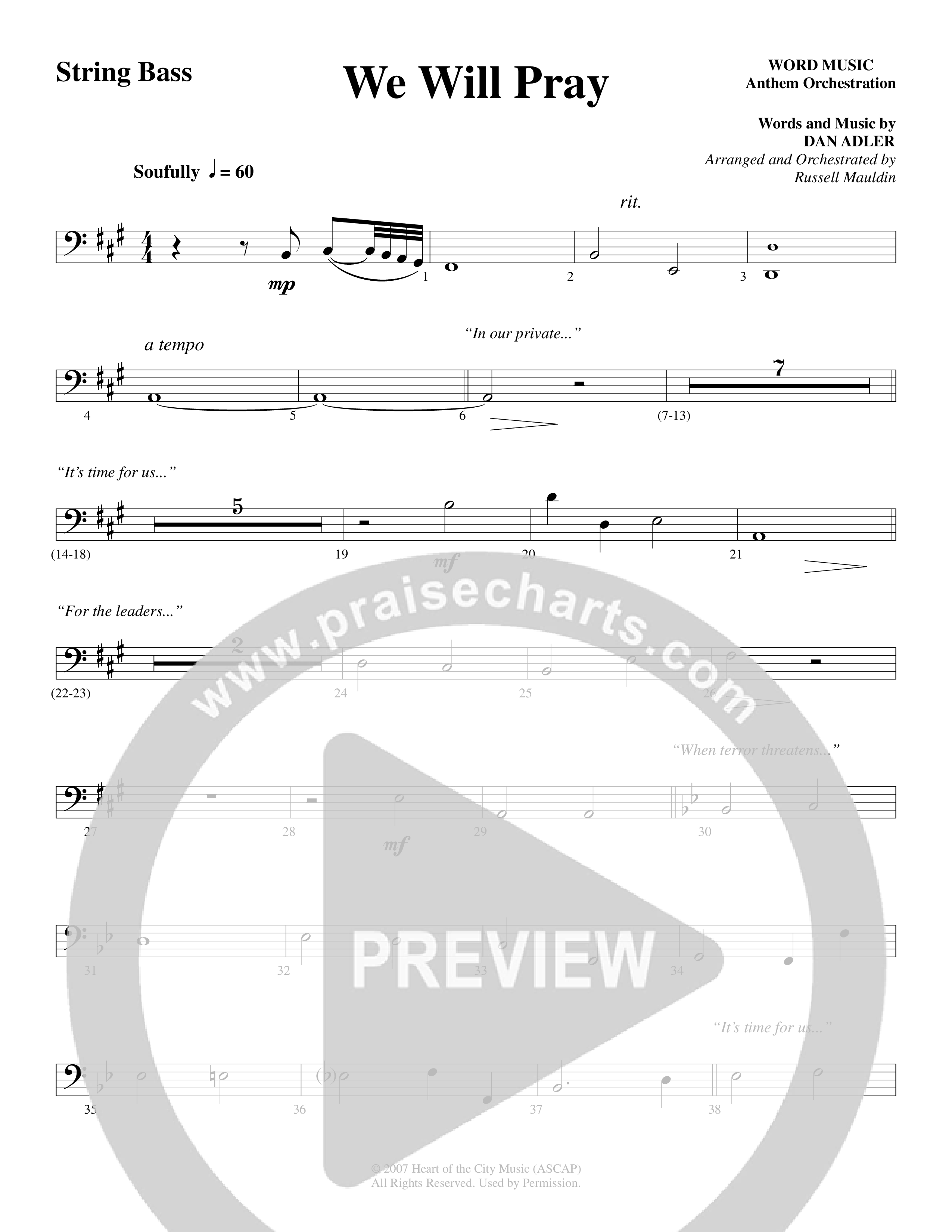 We Will Pray (Choral Anthem SATB) String Bass (Dan Adler / Word Music Choral)