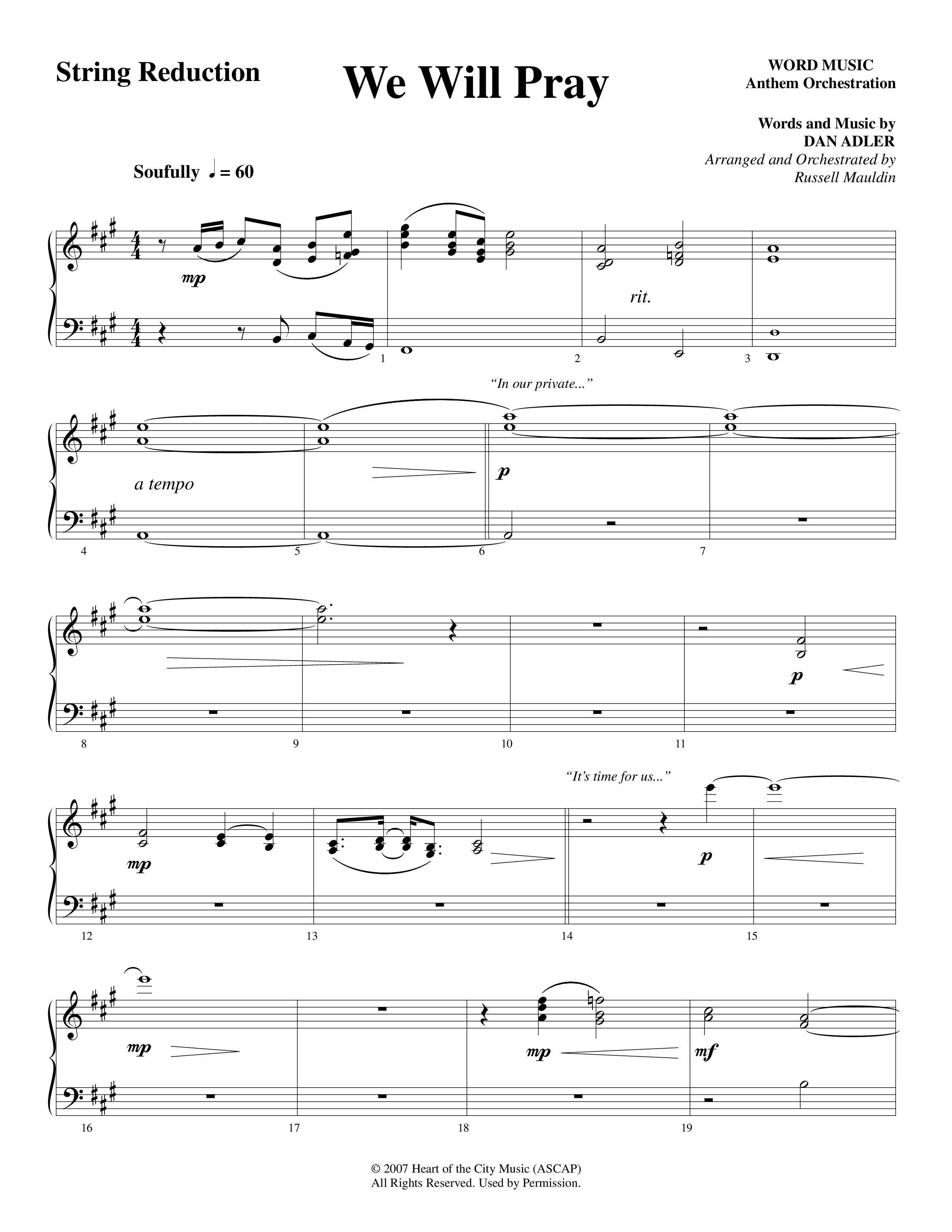 We Will Pray (Choral Anthem SATB) String Reduction (Dan Adler / Word Music Choral)