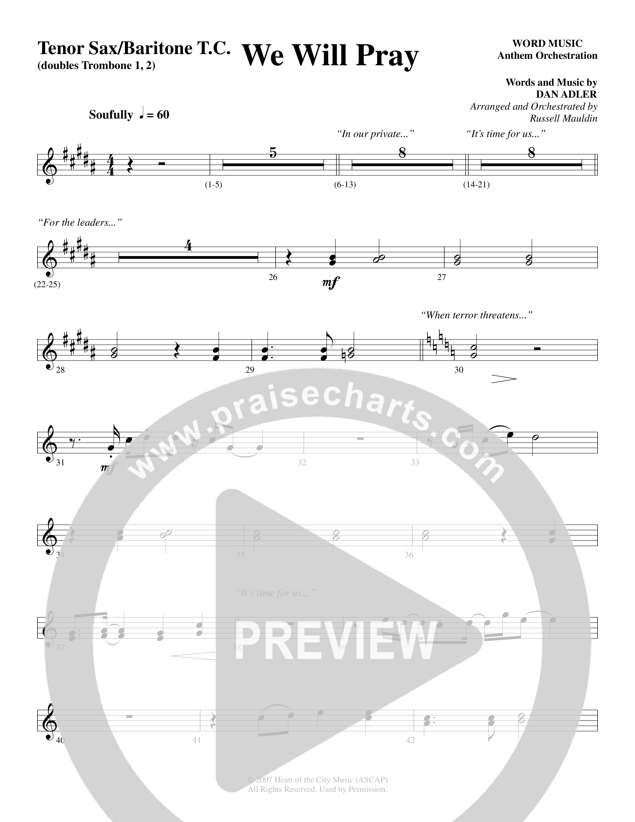 We Will Pray (Choral Anthem SATB) Tenor Sax/Baritone T.C. (Dan Adler / Word Music Choral)
