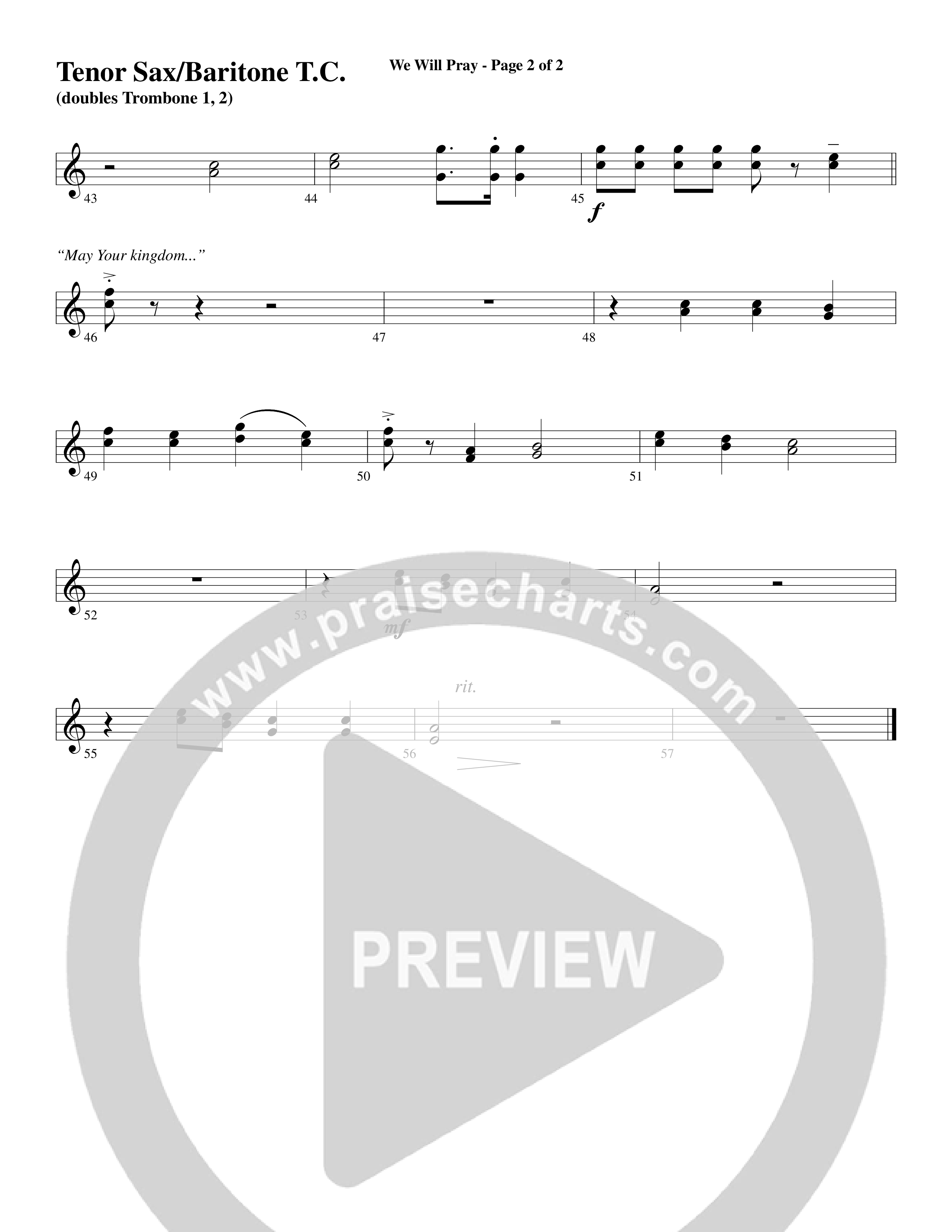 We Will Pray (Choral Anthem SATB) Tenor Sax/Baritone T.C. (Dan Adler / Word Music Choral)