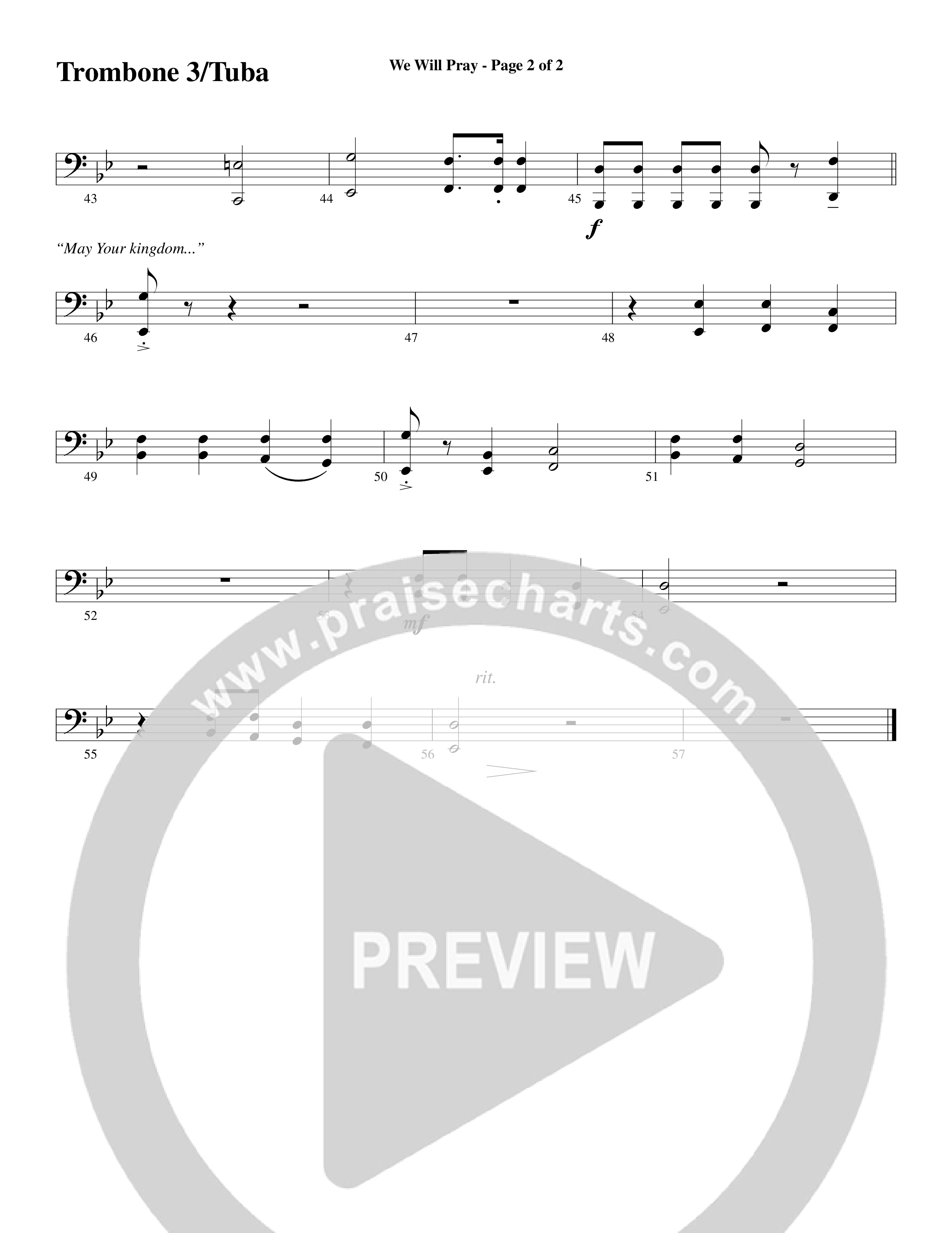 We Will Pray (Choral Anthem SATB) Trombone 3/Tuba (Dan Adler / Word Music Choral)