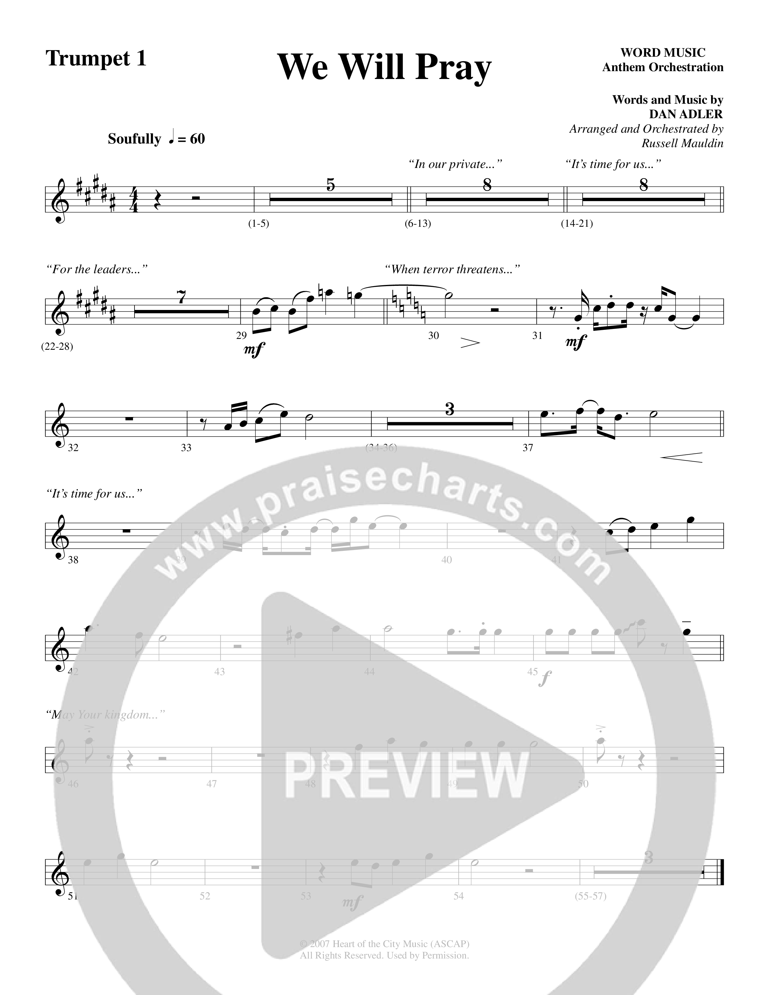We Will Pray (Choral Anthem SATB) Trumpet 1 (Dan Adler / Word Music Choral)