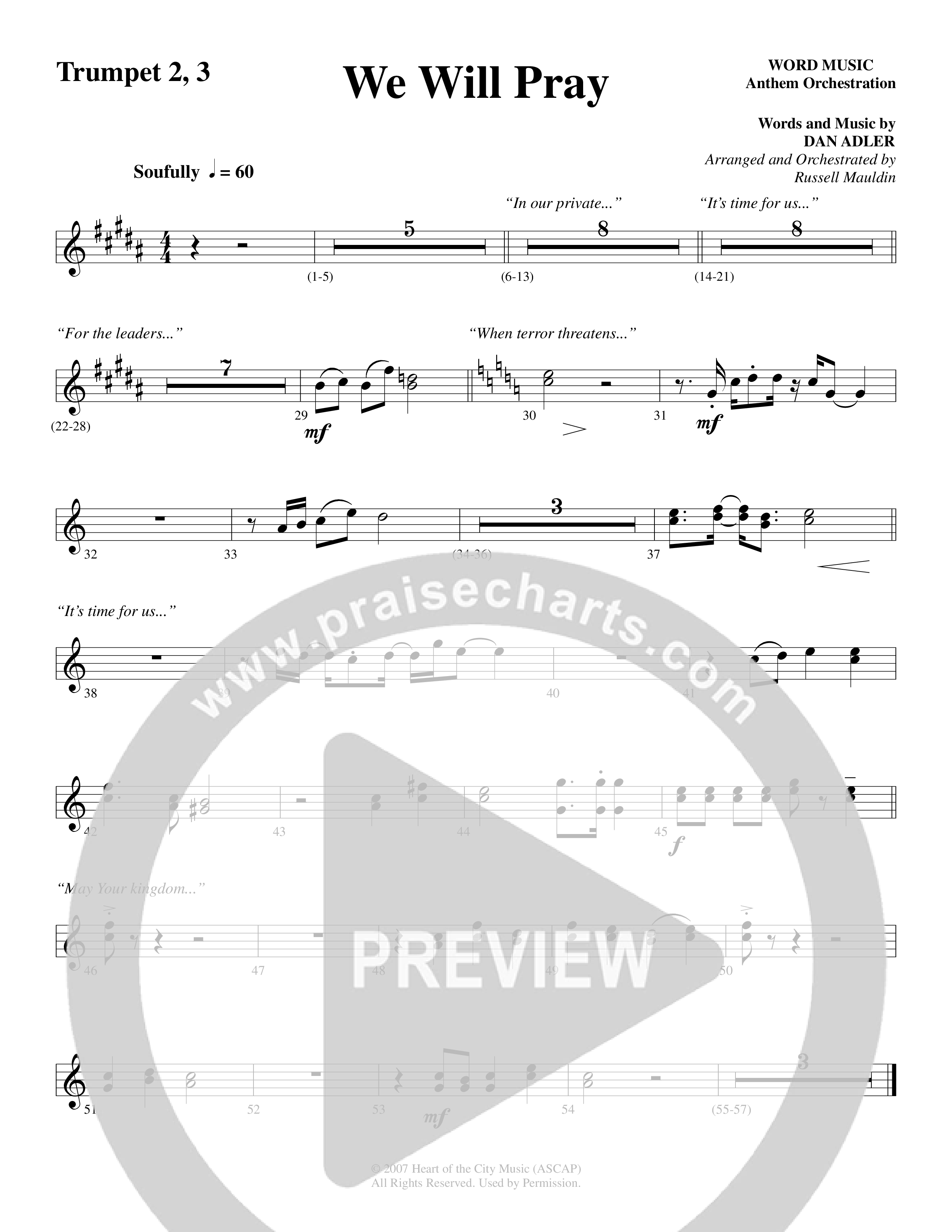 We Will Pray (Choral Anthem SATB) Trumpet 2/3 (Dan Adler / Word Music Choral)