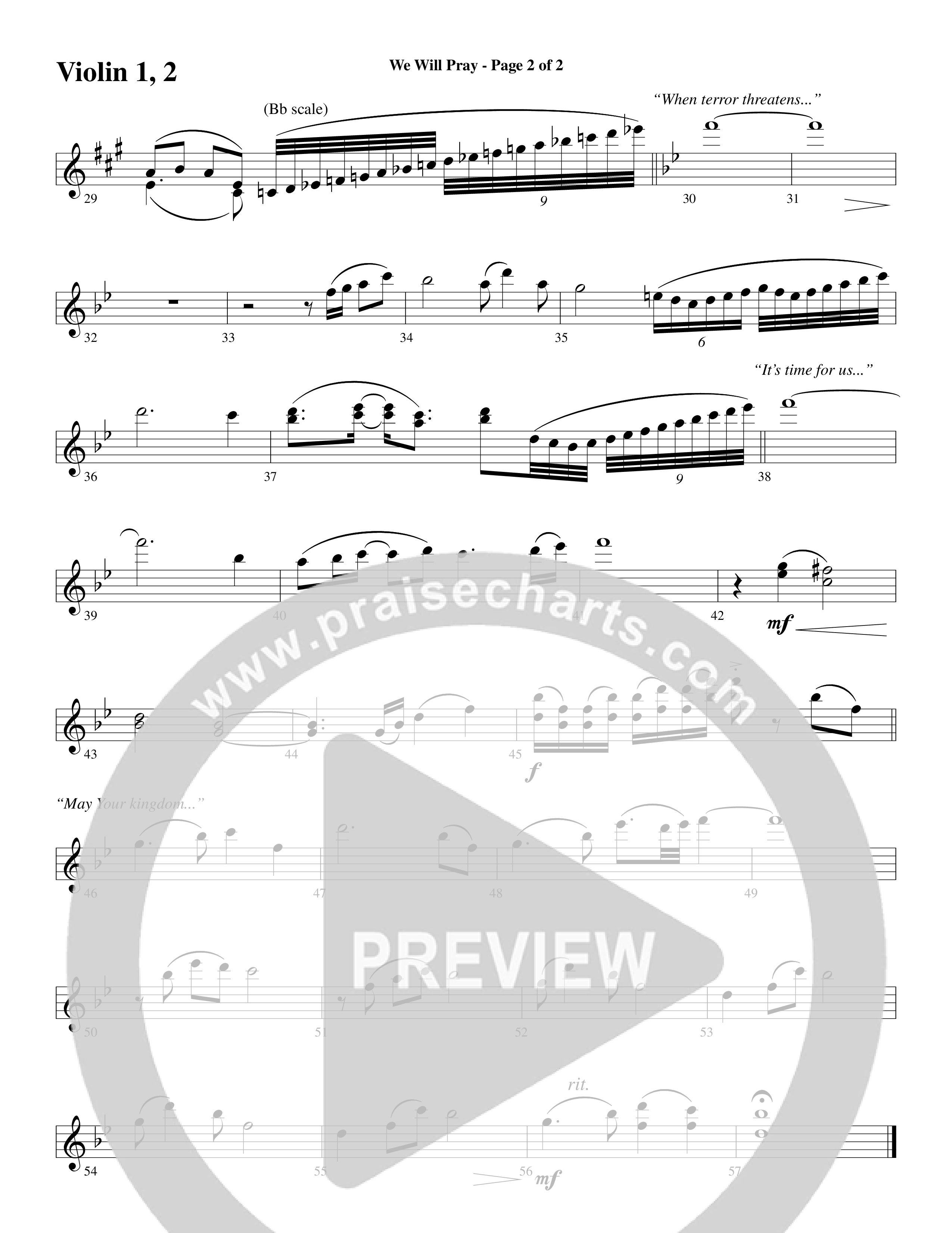 We Will Pray (Choral Anthem SATB) Violin 1/2 (Dan Adler / Word Music Choral)