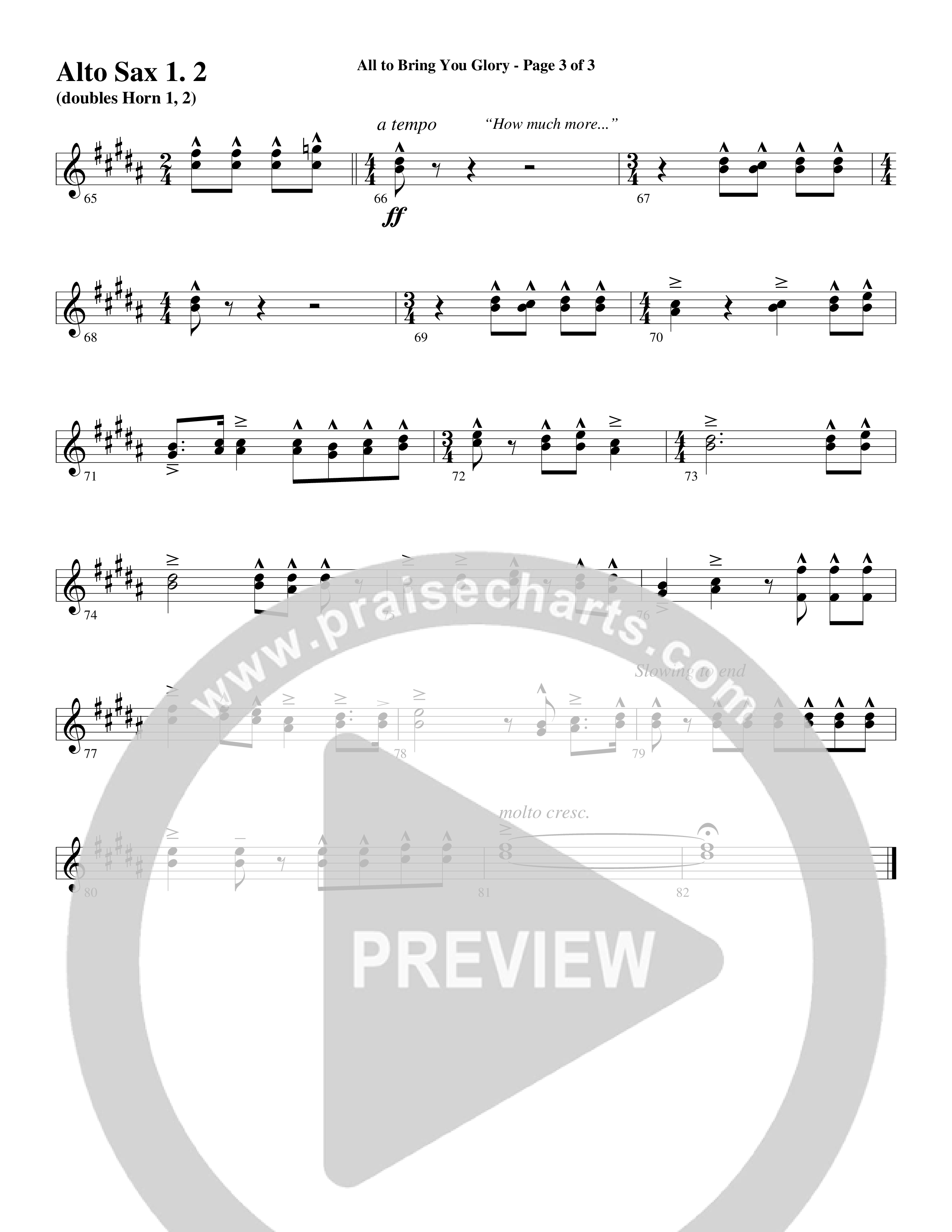 All To Bring You Glory (Choral Anthem SATB) Alto Sax 1/2 (Arr. David T. Clydesdale / Word Music Choral)