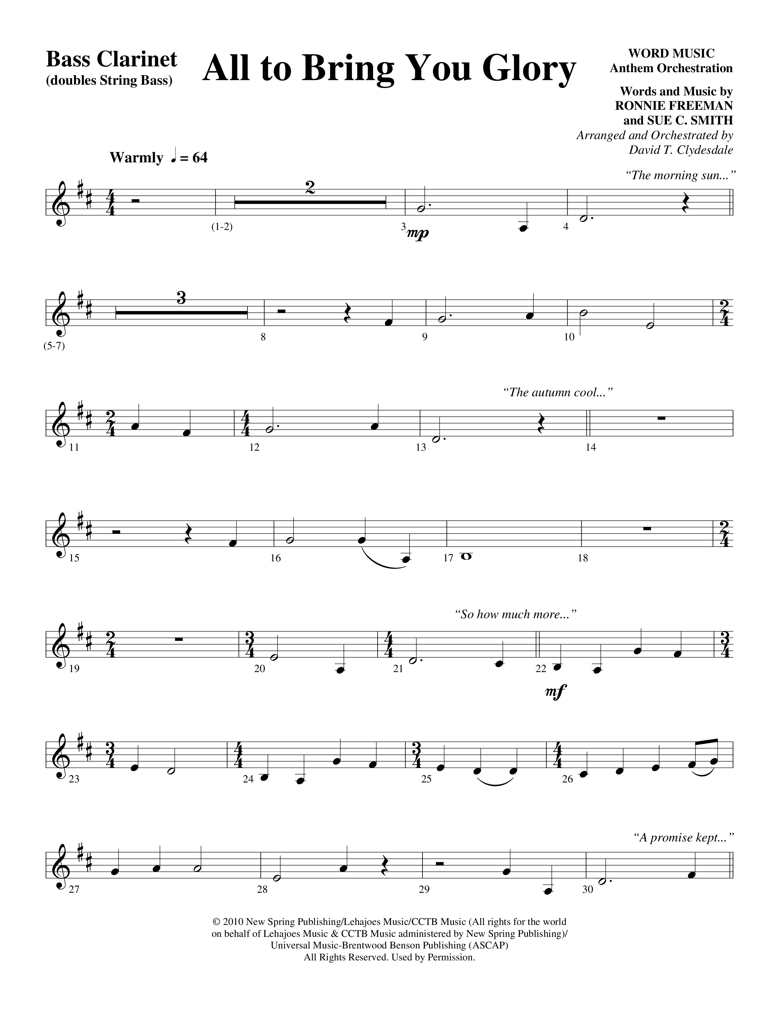 All To Bring You Glory (Choral Anthem SATB) Bass Clarinet (Arr. David T. Clydesdale / Word Music Choral)