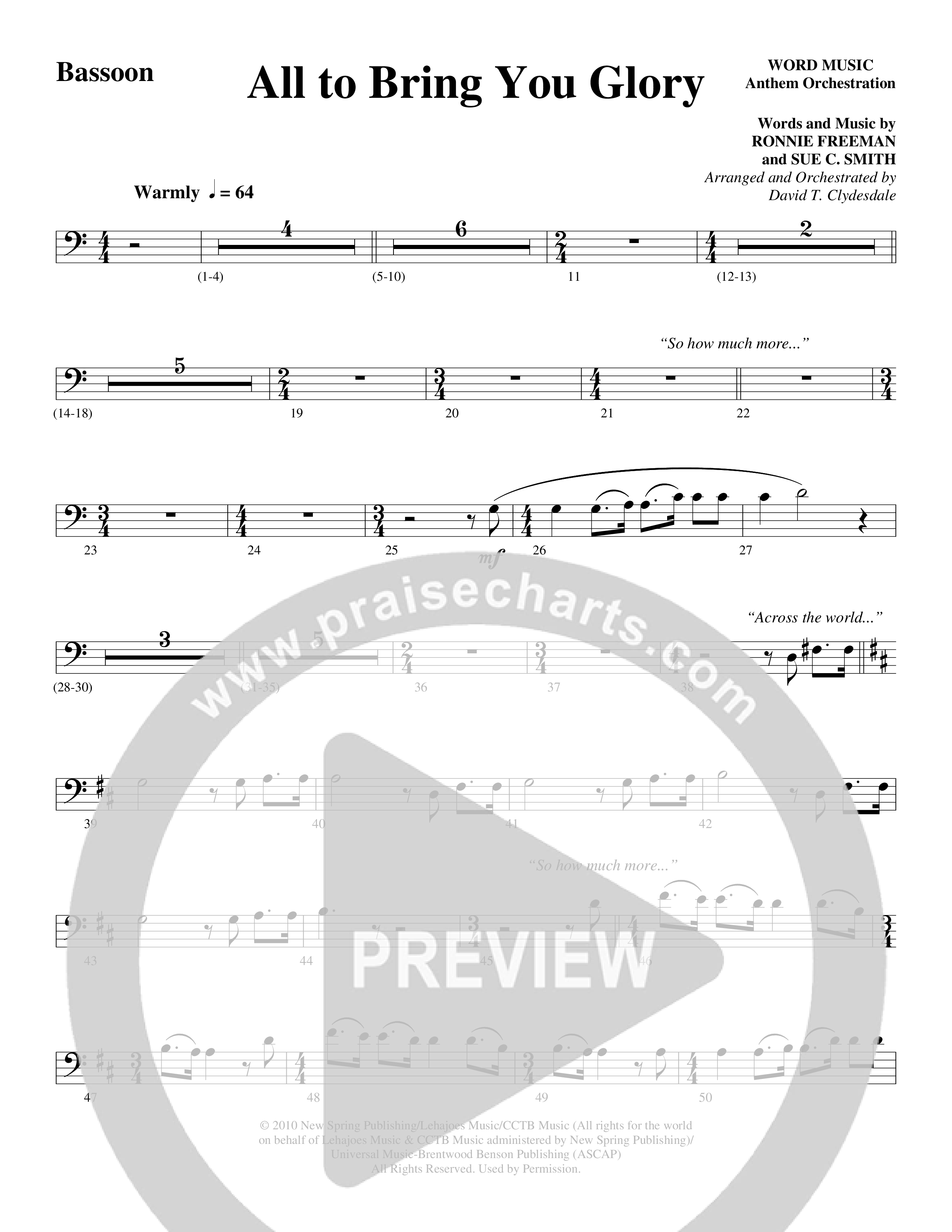 All To Bring You Glory (Choral Anthem SATB) Bassoon (Arr. David T. Clydesdale / Word Music Choral)