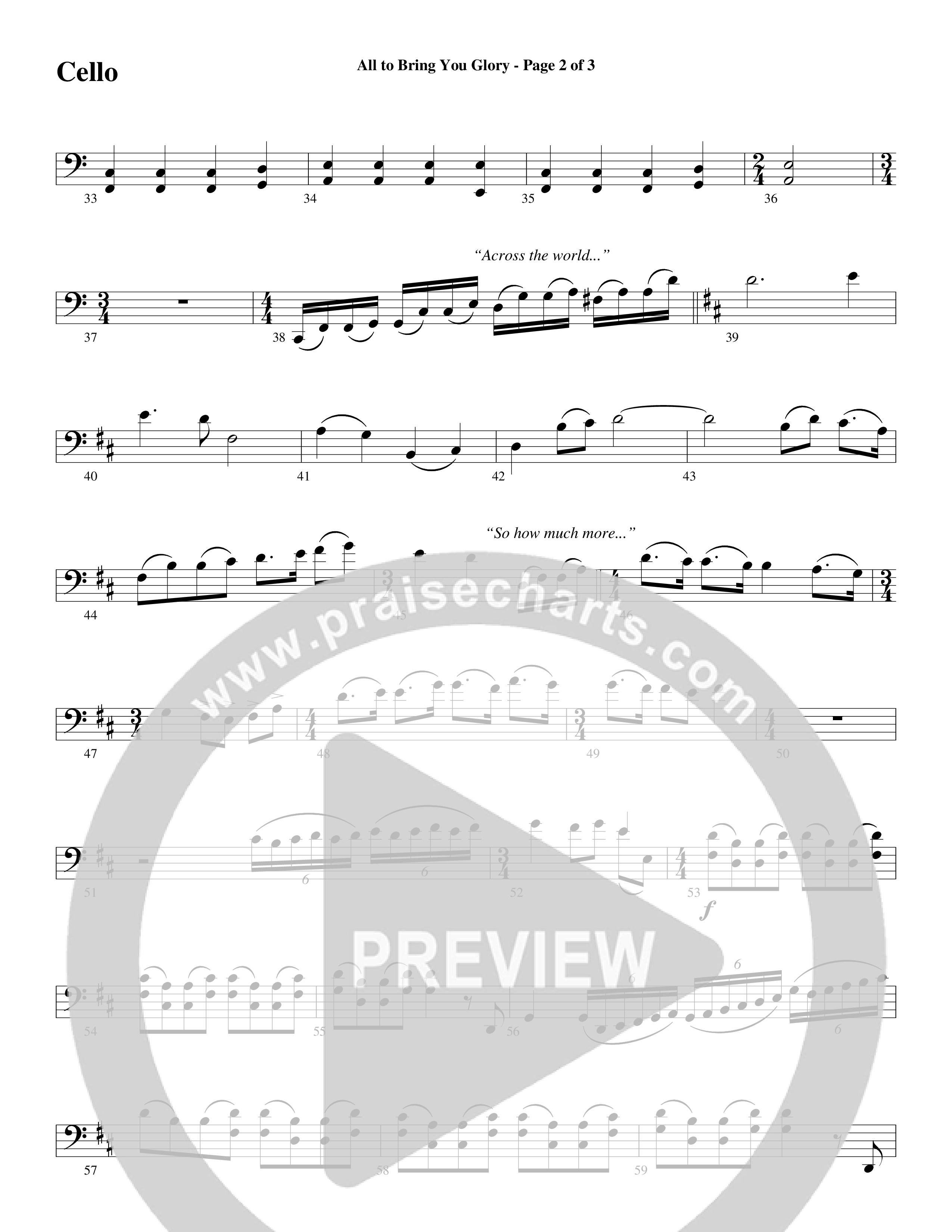 All To Bring You Glory (Choral Anthem SATB) Cello (Arr. David T. Clydesdale / Word Music Choral)