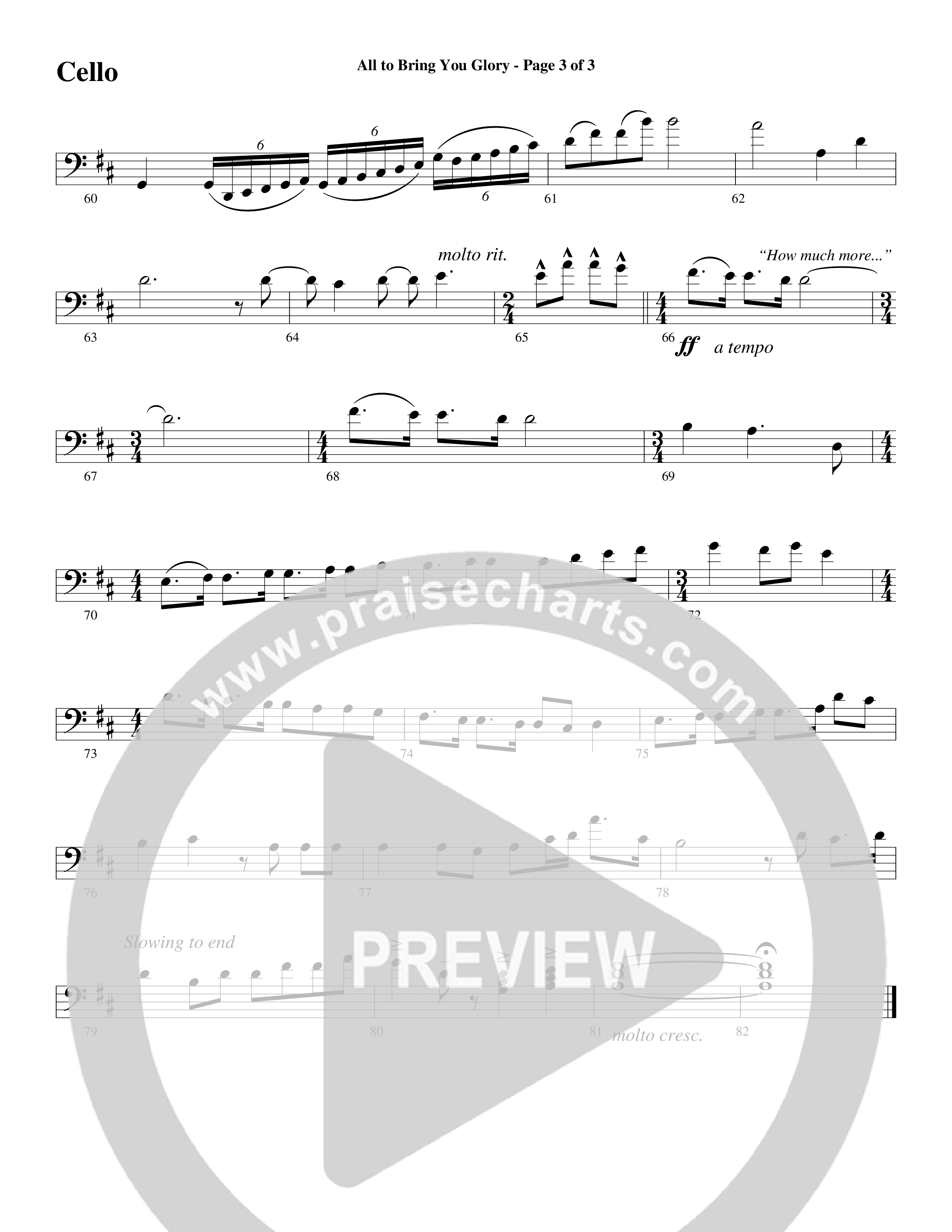 All To Bring You Glory (Choral Anthem SATB) Cello (Arr. David T. Clydesdale / Word Music Choral)