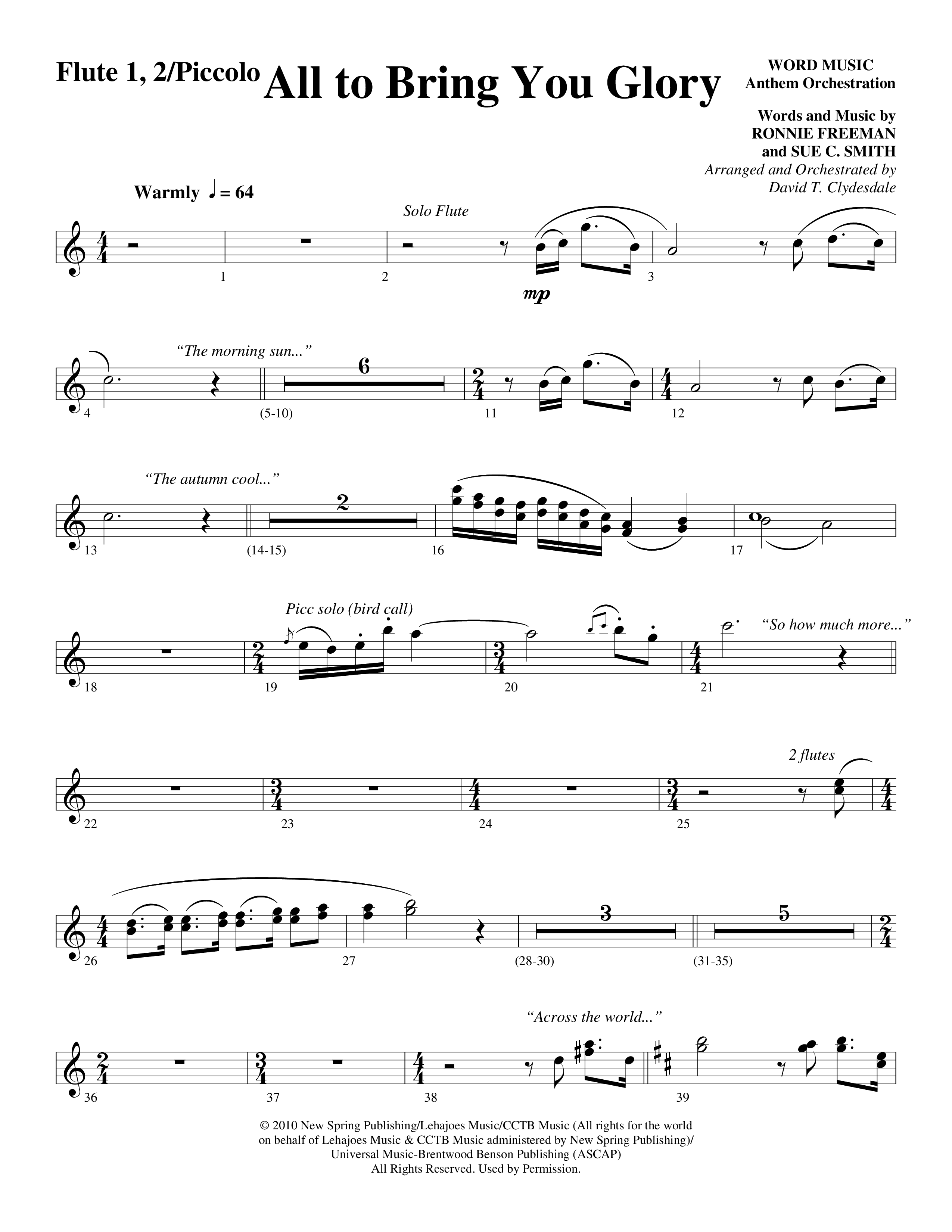 All To Bring You Glory (Choral Anthem SATB) Flute 1/2 (Arr. David T. Clydesdale / Word Music Choral)