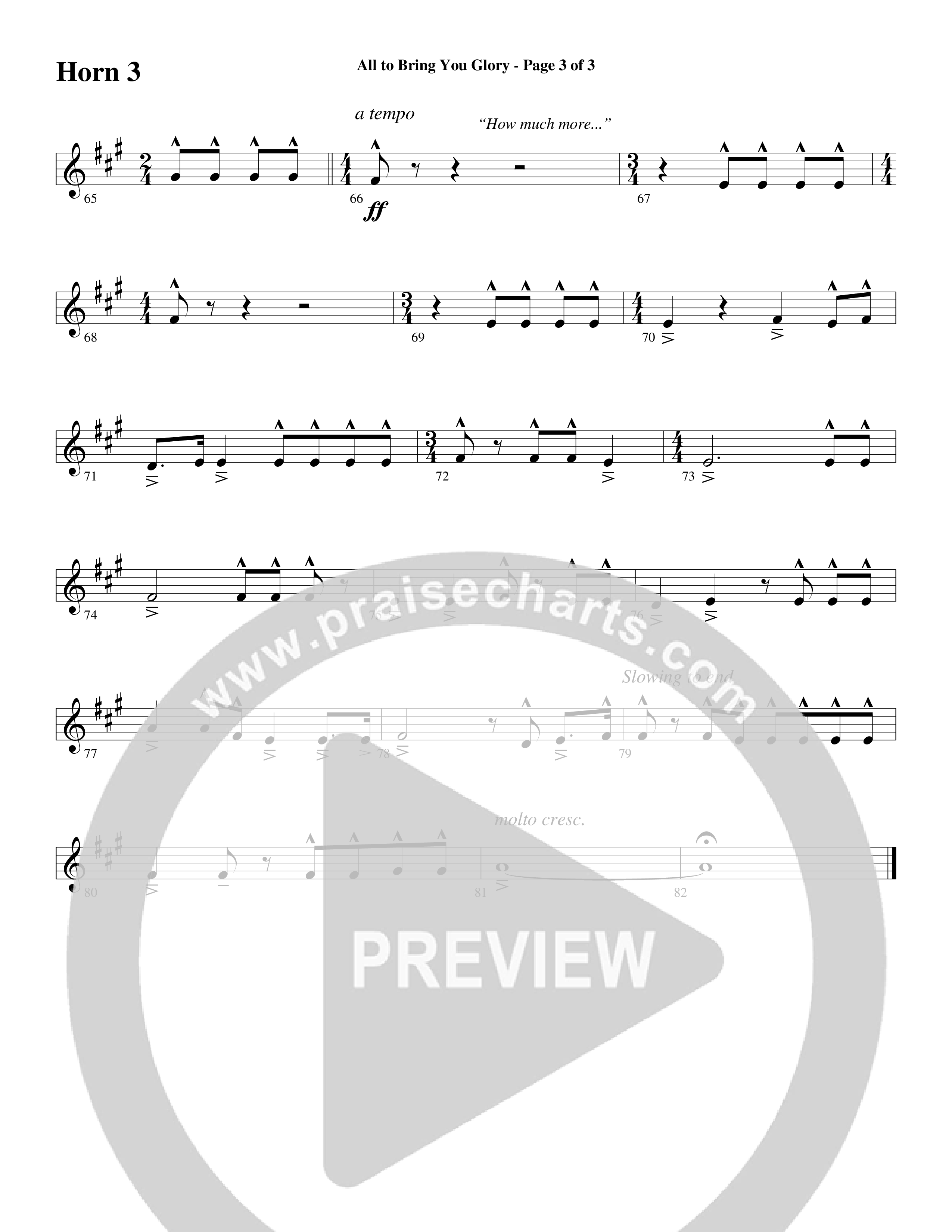 All To Bring You Glory (Choral Anthem SATB) French Horn 3 (Arr. David T. Clydesdale / Word Music Choral)