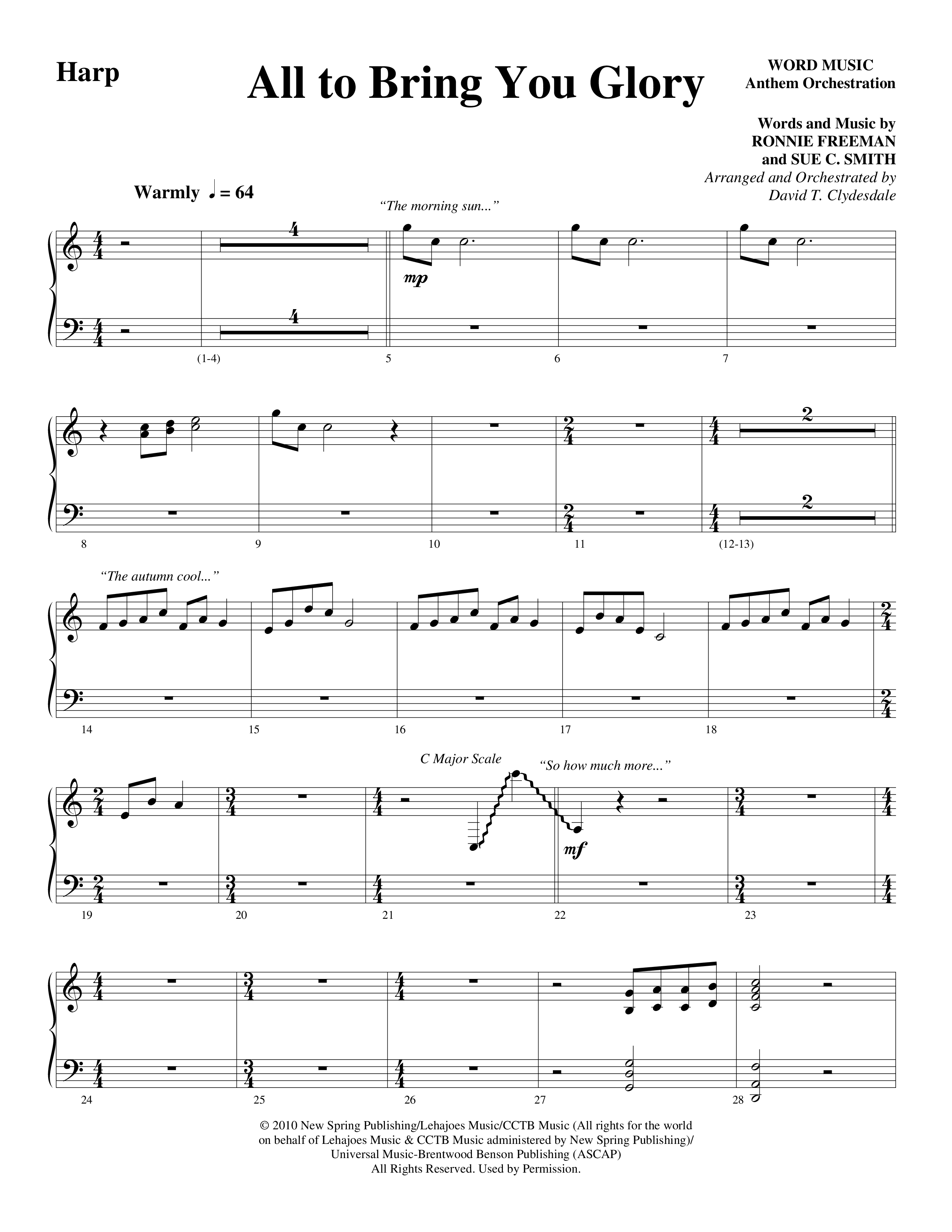 All To Bring You Glory (Choral Anthem SATB) Harp (Arr. David T. Clydesdale / Word Music Choral)