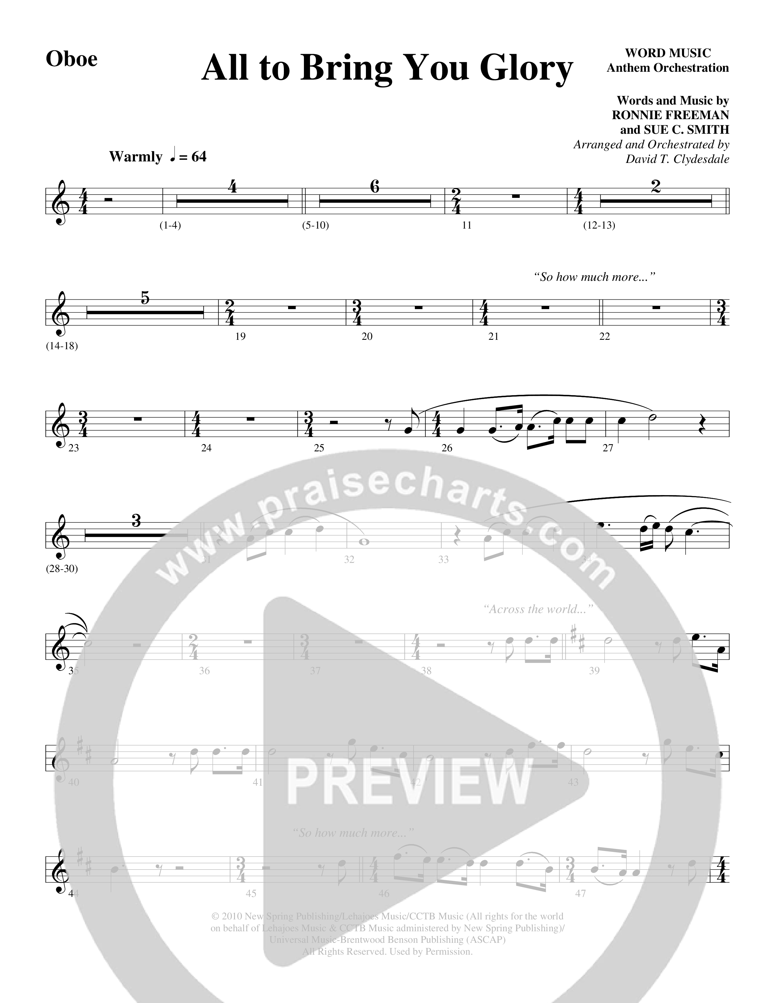 All To Bring You Glory (Choral Anthem SATB) Oboe (Arr. David T. Clydesdale / Word Music Choral)