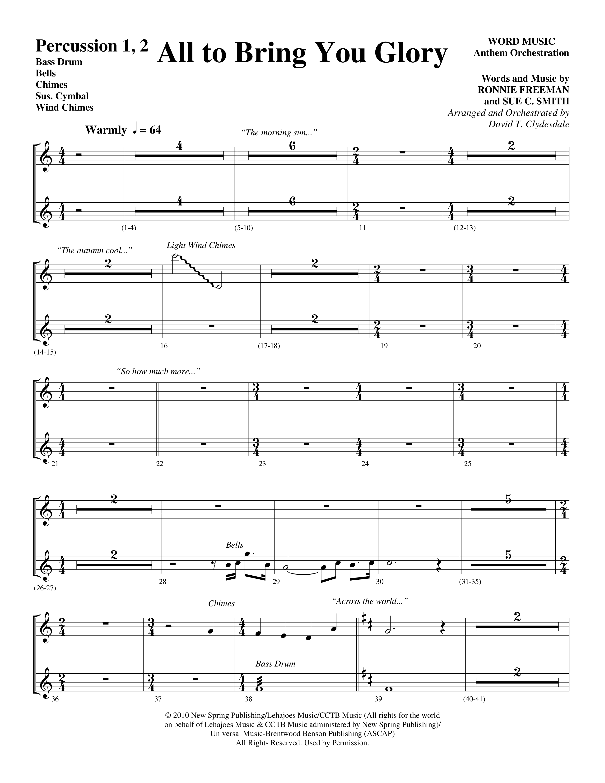 All To Bring You Glory (Choral Anthem SATB) Percussion (Arr. David T. Clydesdale / Word Music Choral)