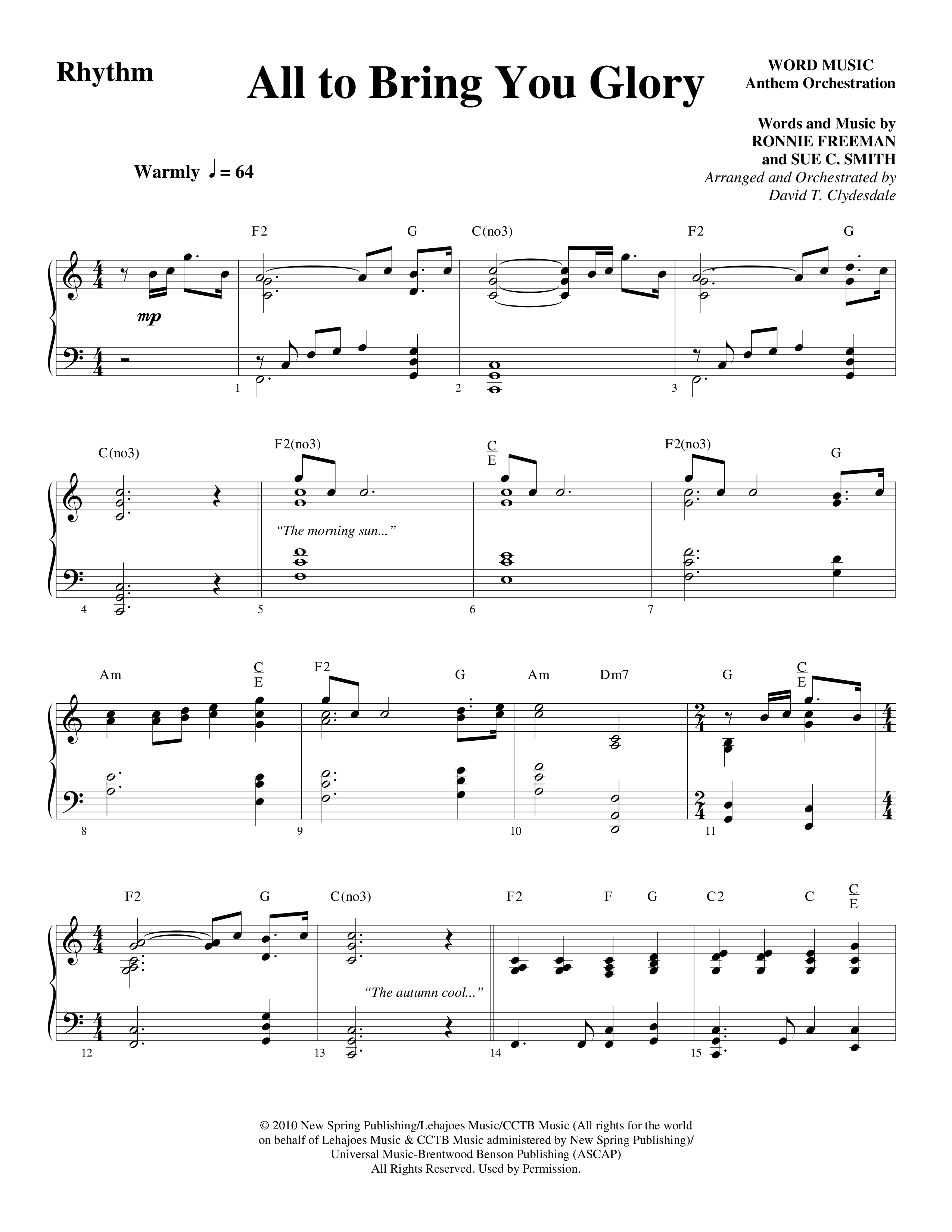 All To Bring You Glory (Choral Anthem SATB) Orchestration (Arr. David T. Clydesdale / Word Music Choral)