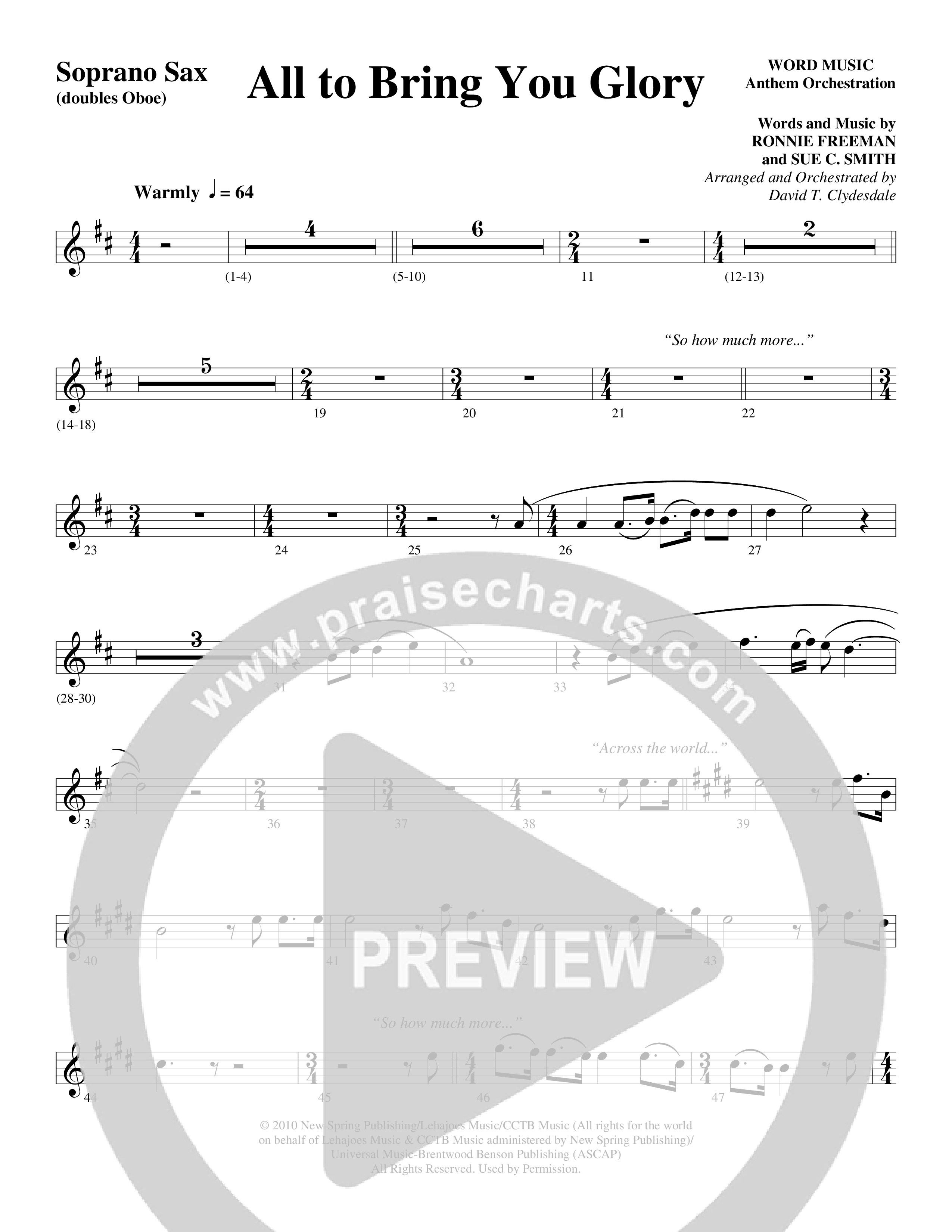 All To Bring You Glory (Choral Anthem SATB) Soprano Sax (Arr. David T. Clydesdale / Word Music Choral)