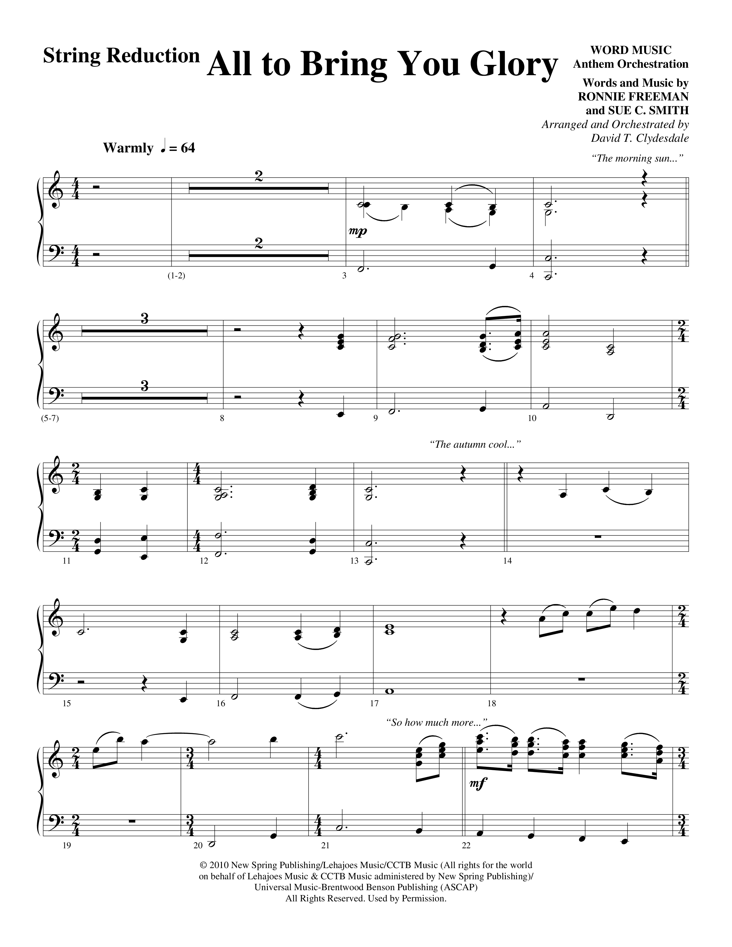 All To Bring You Glory (Choral Anthem SATB) String Reduction (Arr. David T. Clydesdale / Word Music Choral)