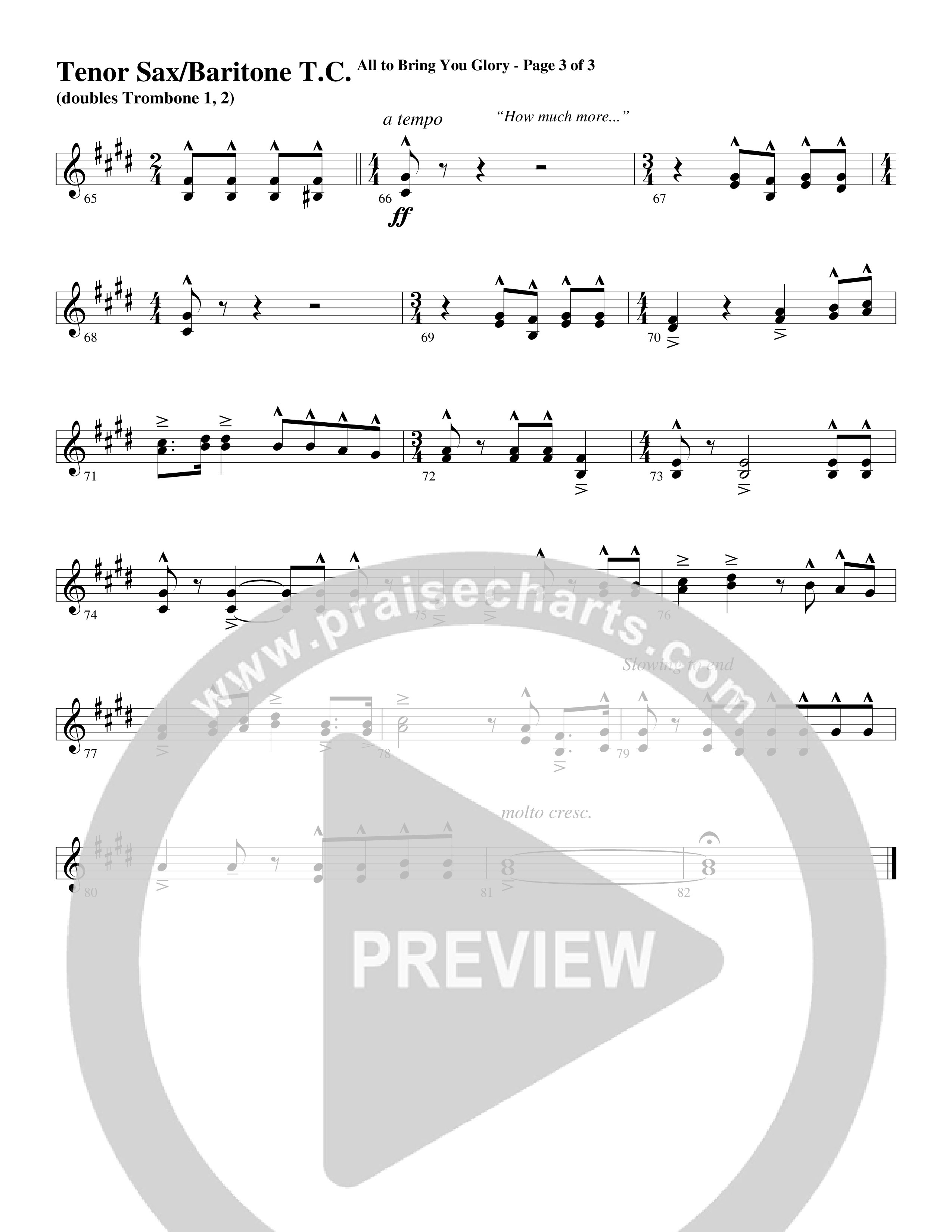 All To Bring You Glory (Choral Anthem SATB) Tenor Sax/Baritone T.C. (Arr. David T. Clydesdale / Word Music Choral)