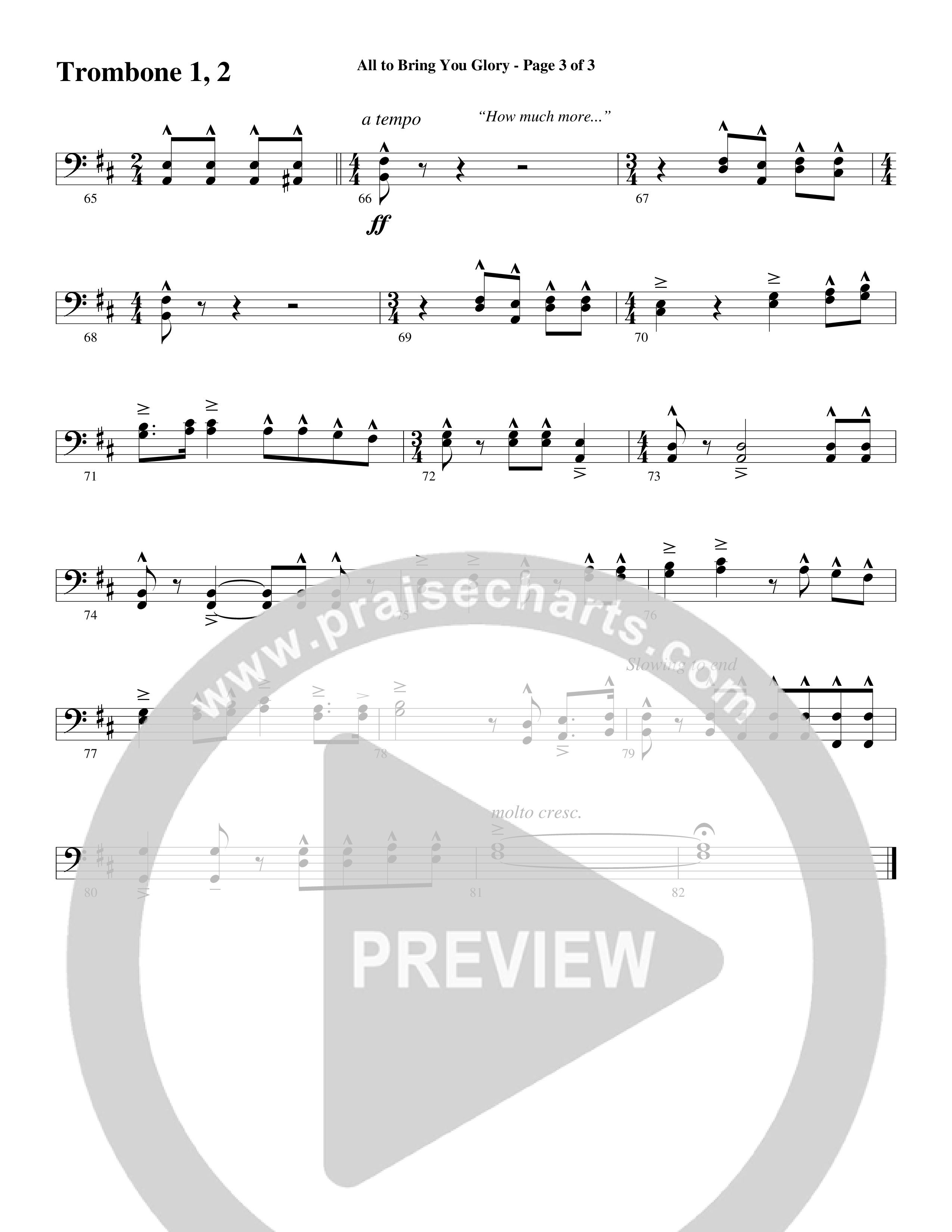 All To Bring You Glory (Choral Anthem SATB) Trombone 1/2 (Arr. David T. Clydesdale / Word Music Choral)