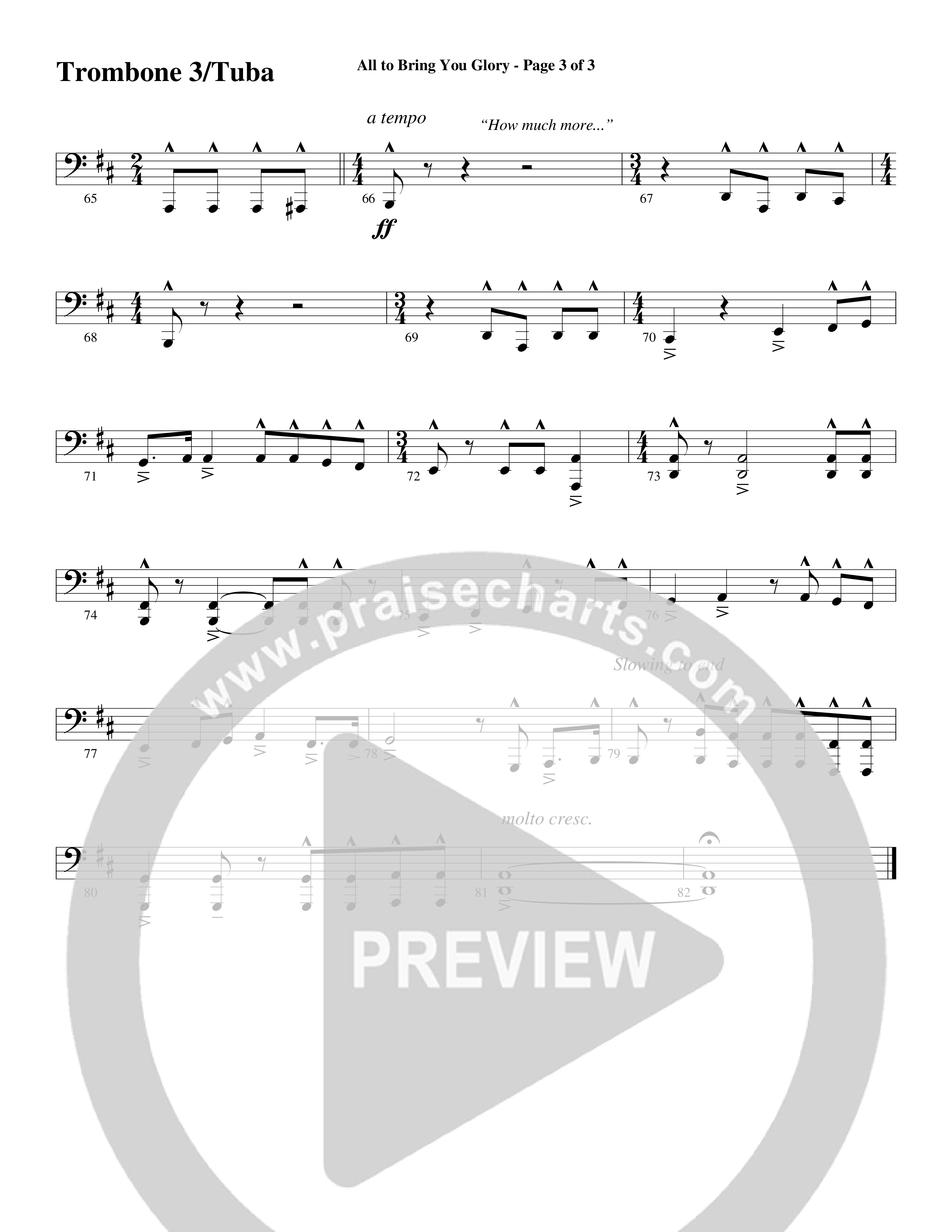 All To Bring You Glory (Choral Anthem SATB) Trombone 3/Tuba (Arr. David T. Clydesdale / Word Music Choral)