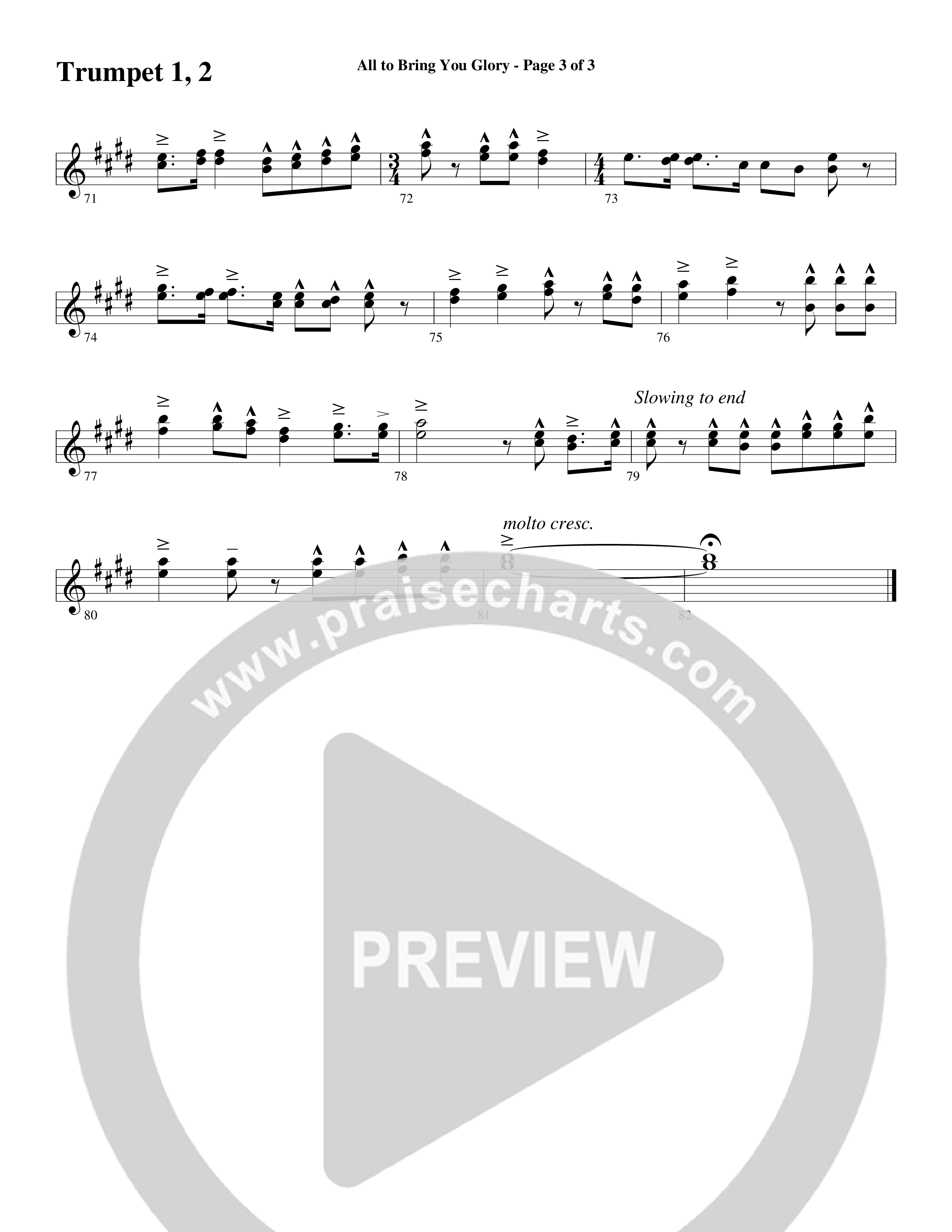 All To Bring You Glory (Choral Anthem SATB) Trumpet 1,2 (Arr. David T. Clydesdale / Word Music Choral)