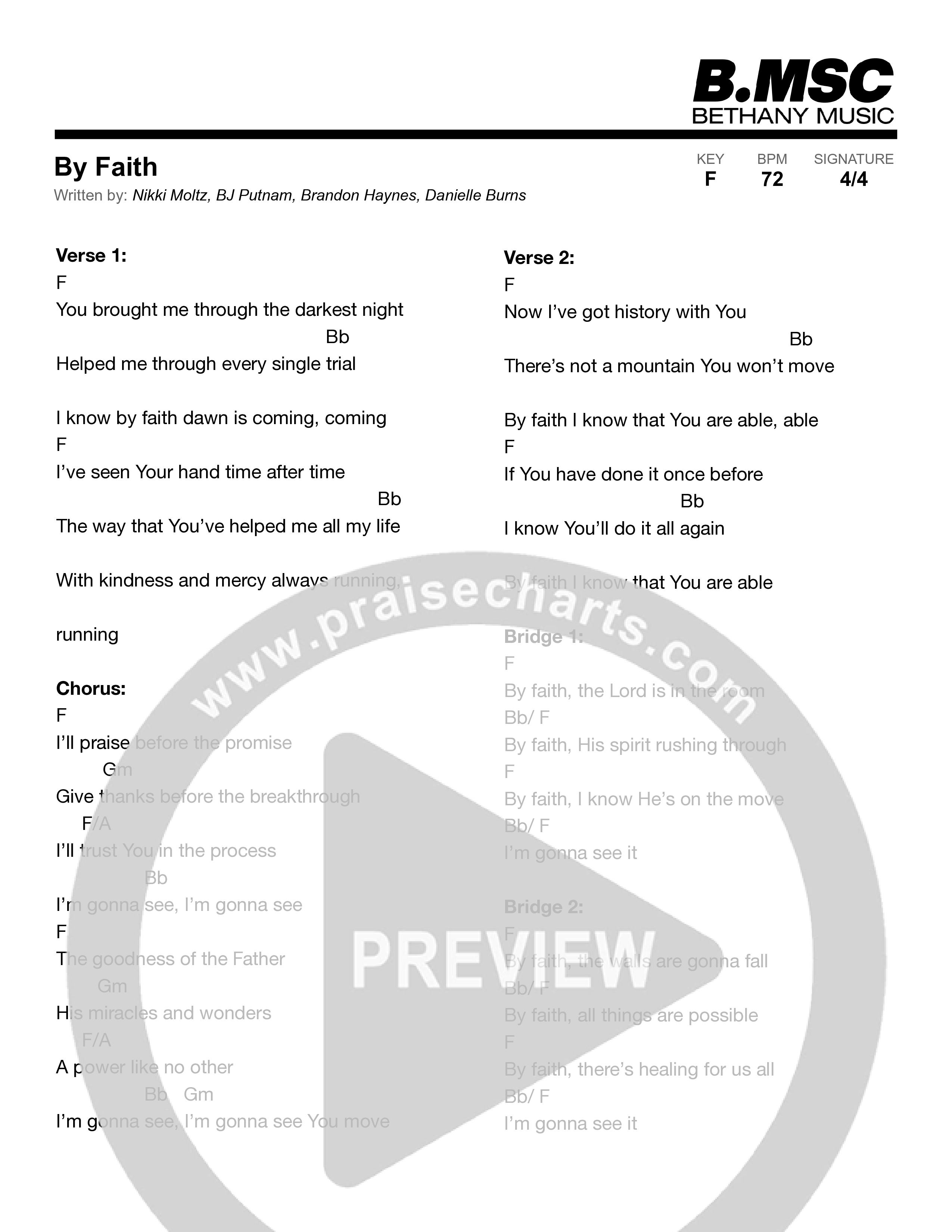 By Faith (Live) Chord Chart (Bethany Music)