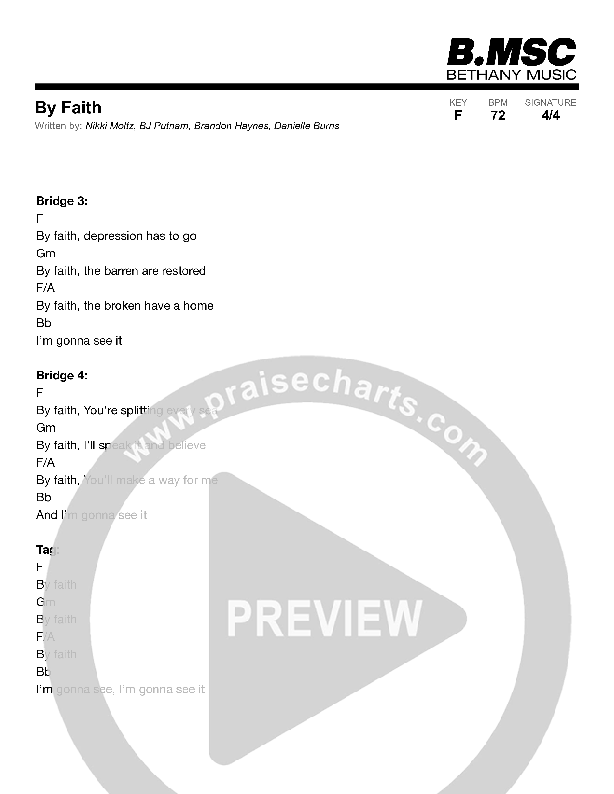 By Faith (Live) Chord Chart (Bethany Music)