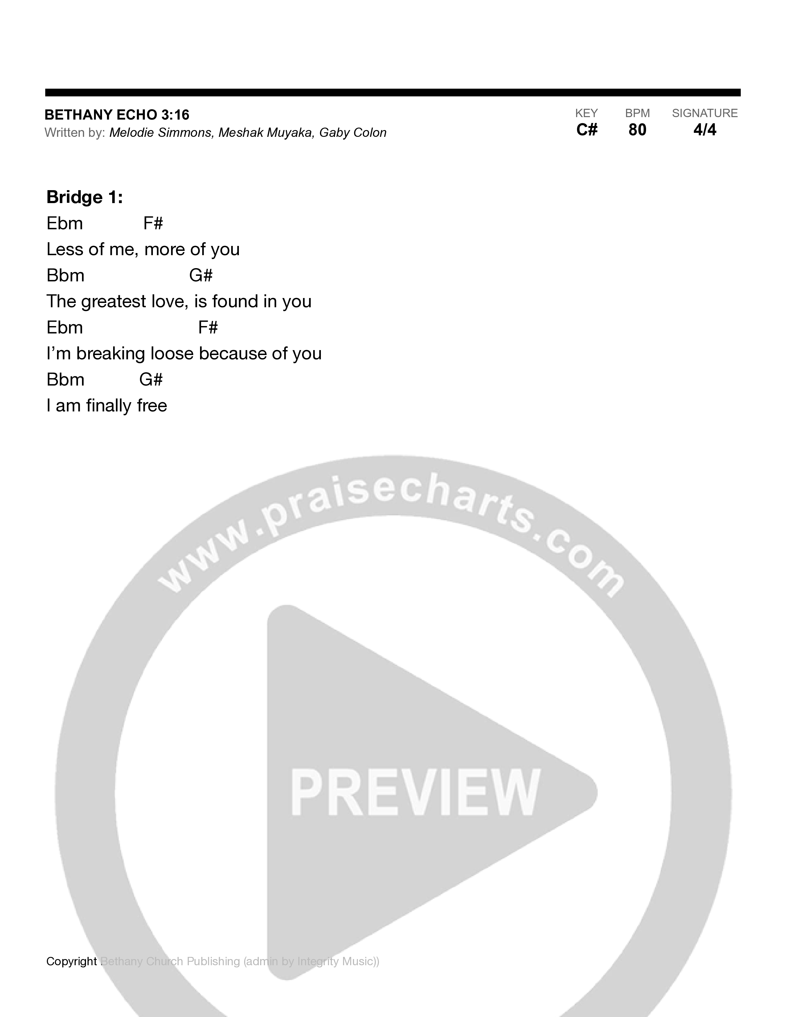 3:16 (Live) Chord Chart (Bethany Echo)
