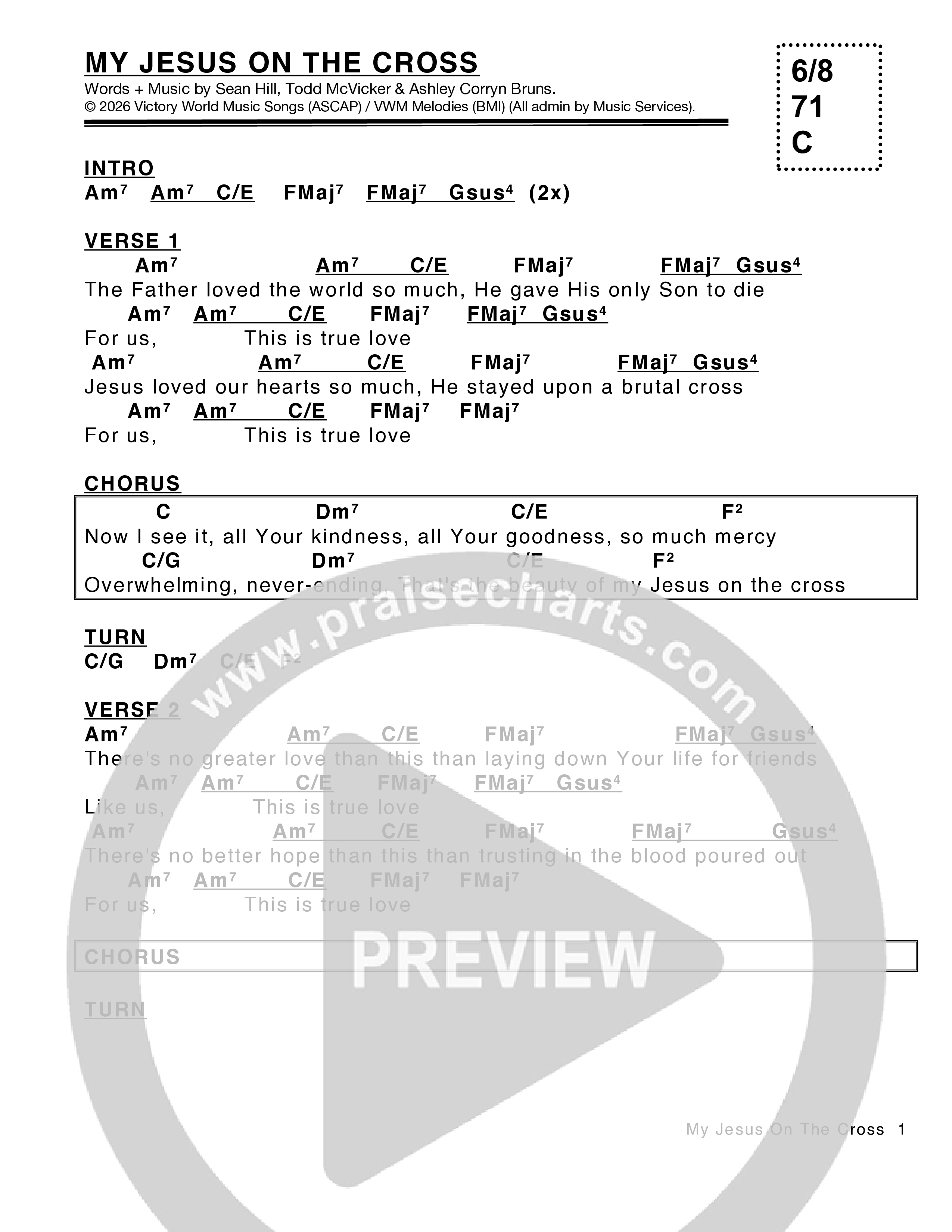 My Jesus On The Cross Chord Chart (Victory House Worship)