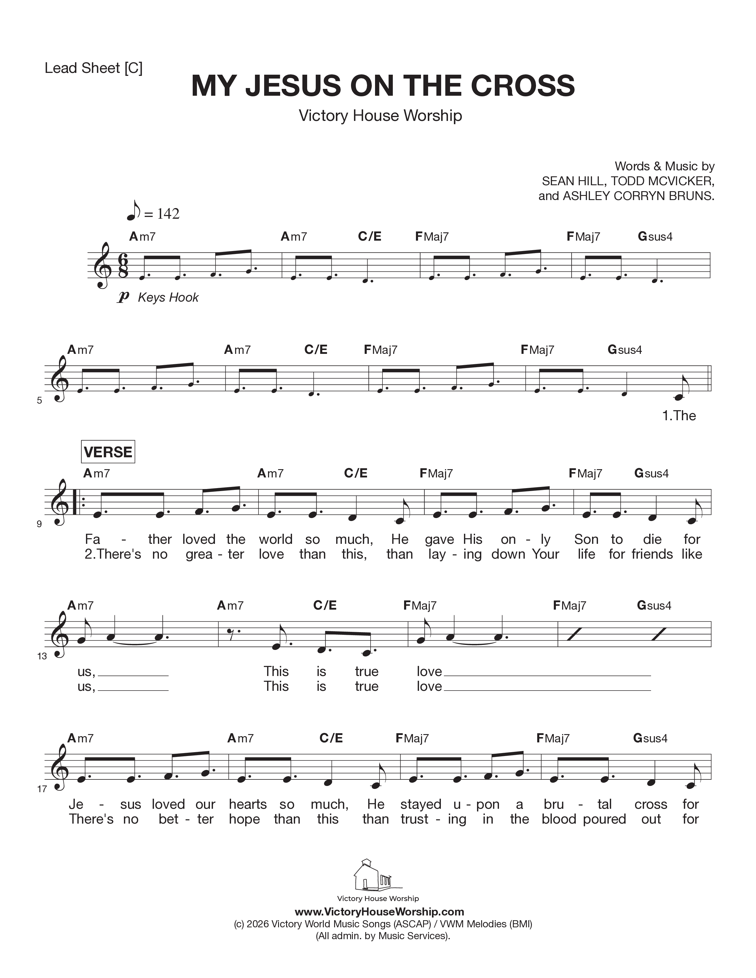 My Jesus On The Cross Lead Sheet Melody (Victory House Worship)