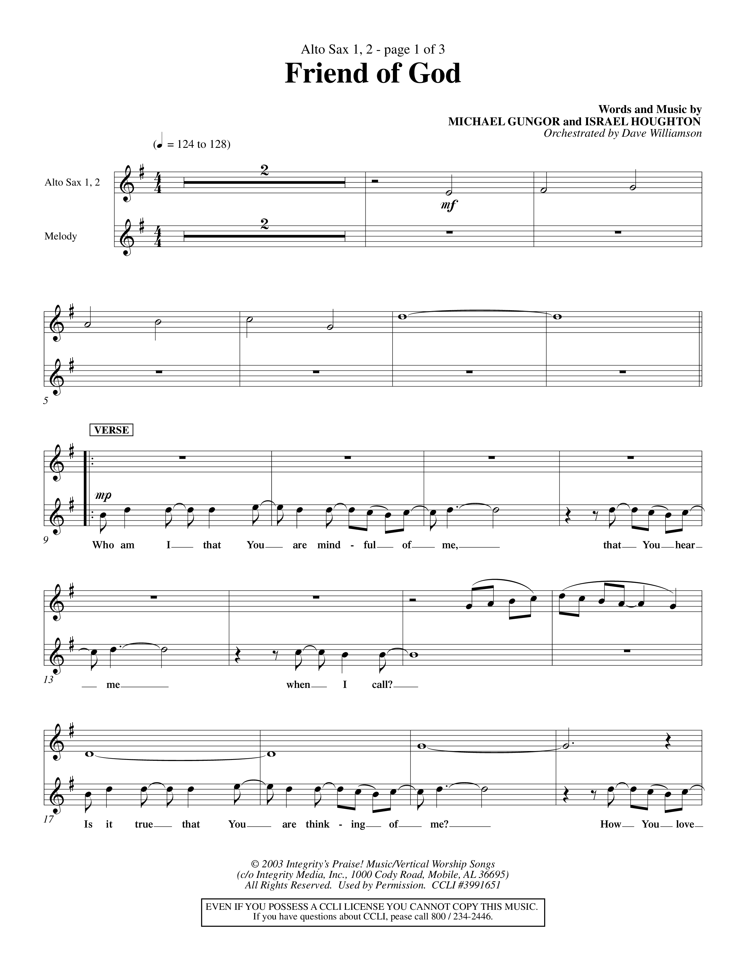 Friend Of God (Choral Anthem SATB) Alto Sax 1/2 (Word Music Choral / Orch. Dave Williamson)