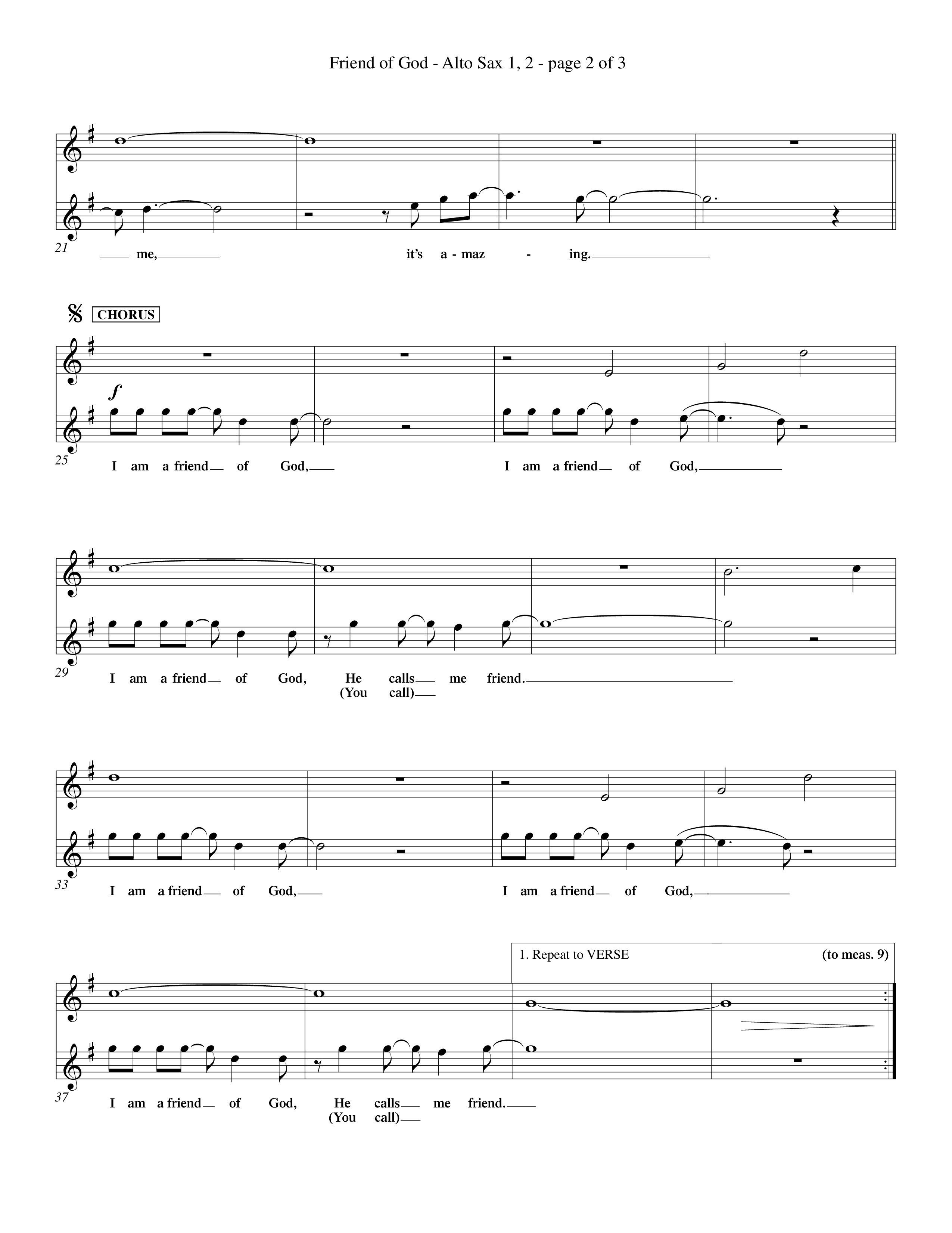 Friend Of God (Choral Anthem SATB) Alto Sax 1/2 (Word Music Choral / Orch. Dave Williamson)