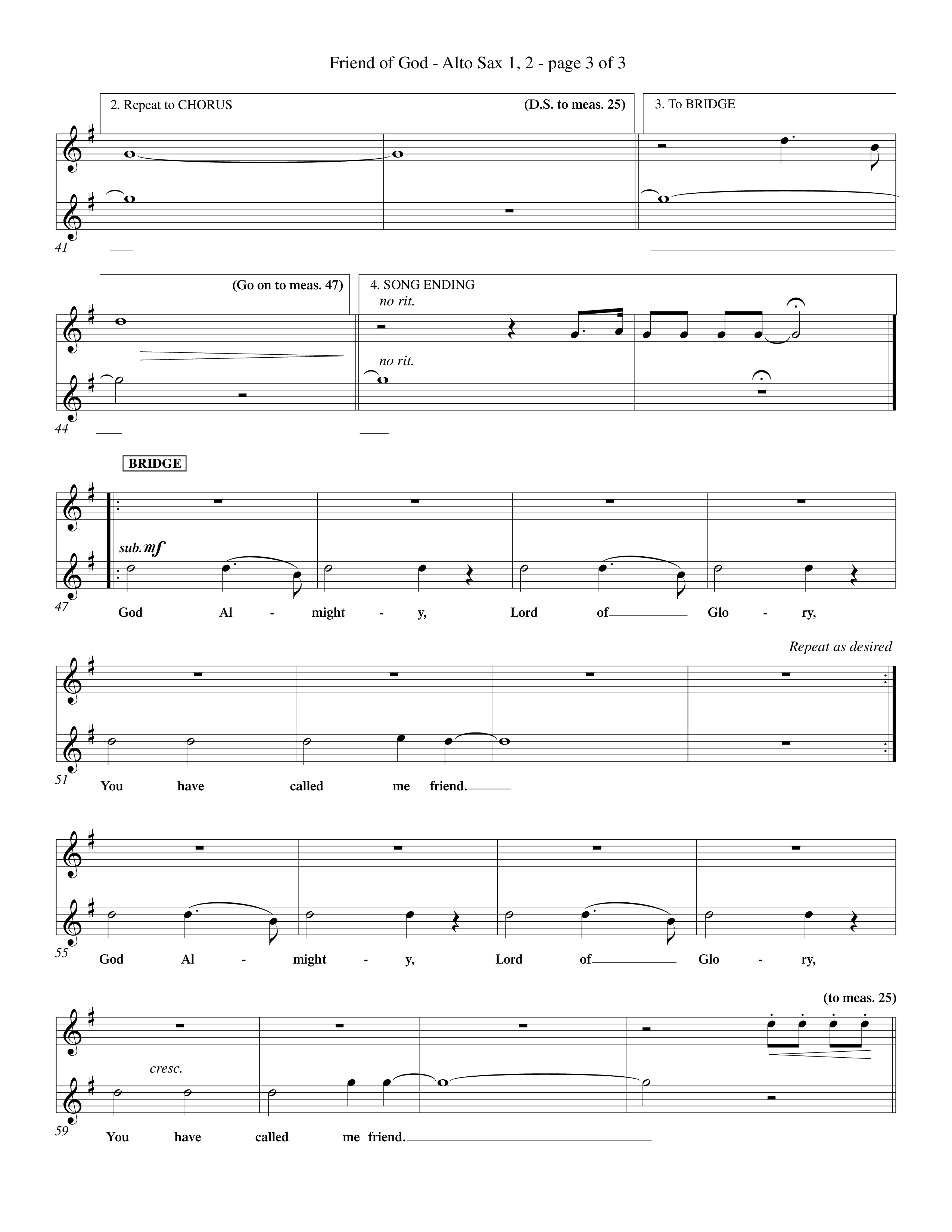 Friend Of God (Choral Anthem SATB) Alto Sax 1/2 (Word Music Choral / Orch. Dave Williamson)