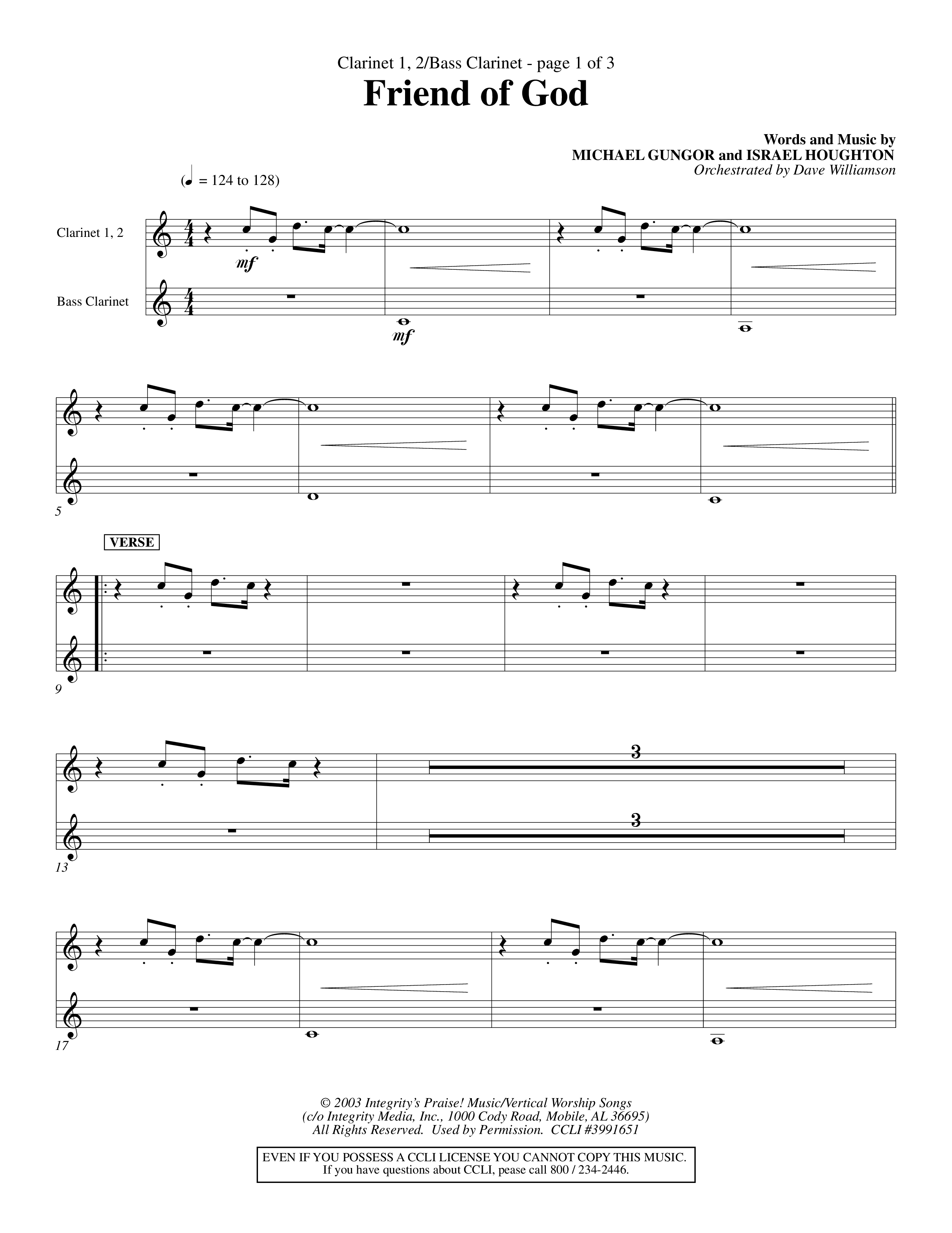Friend Of God (Choral Anthem SATB) Clarinet 1/2, Bass Clarinet (Word Music Choral / Orch. Dave Williamson)