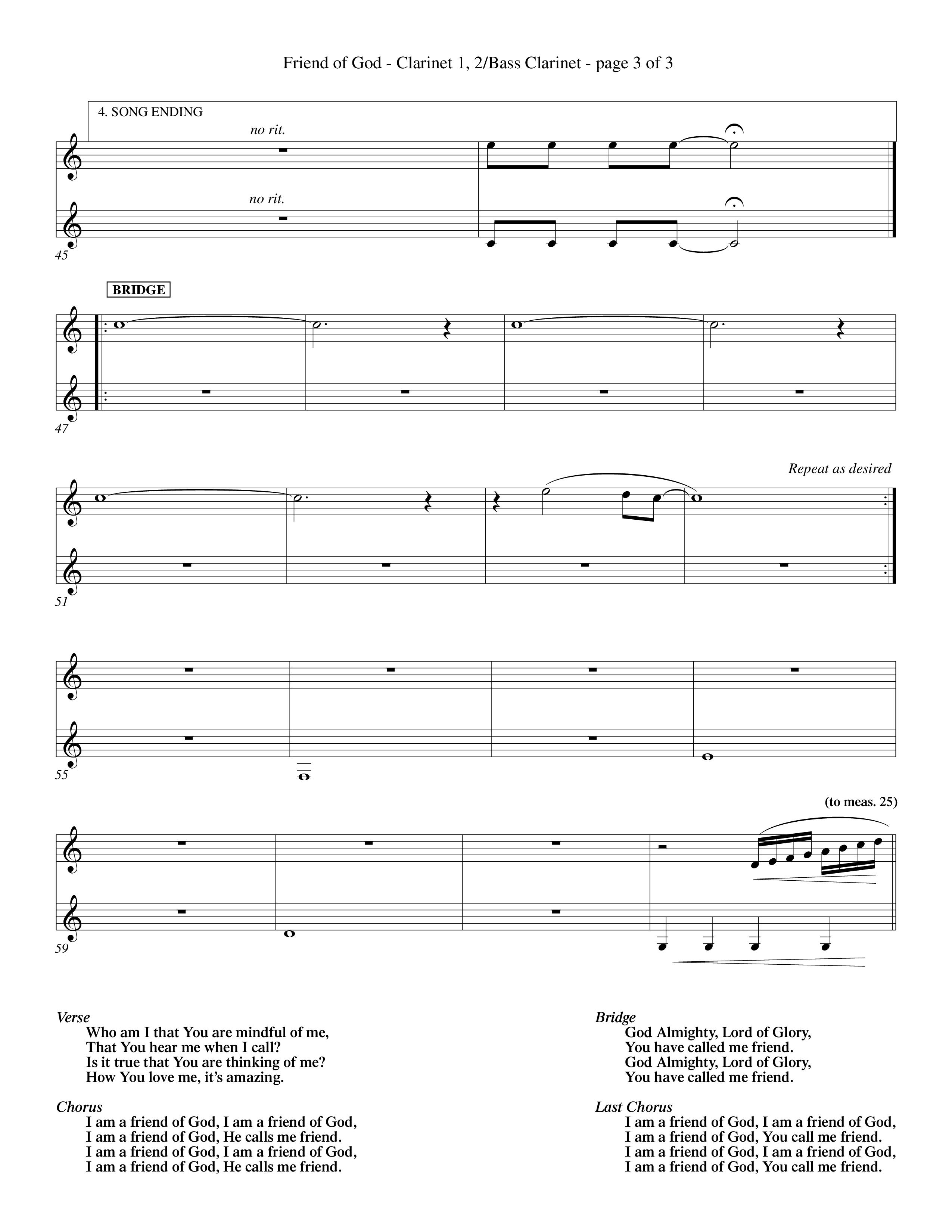Friend Of God (Choral Anthem SATB) Clarinet 1/2, Bass Clarinet (Word Music Choral / Orch. Dave Williamson)