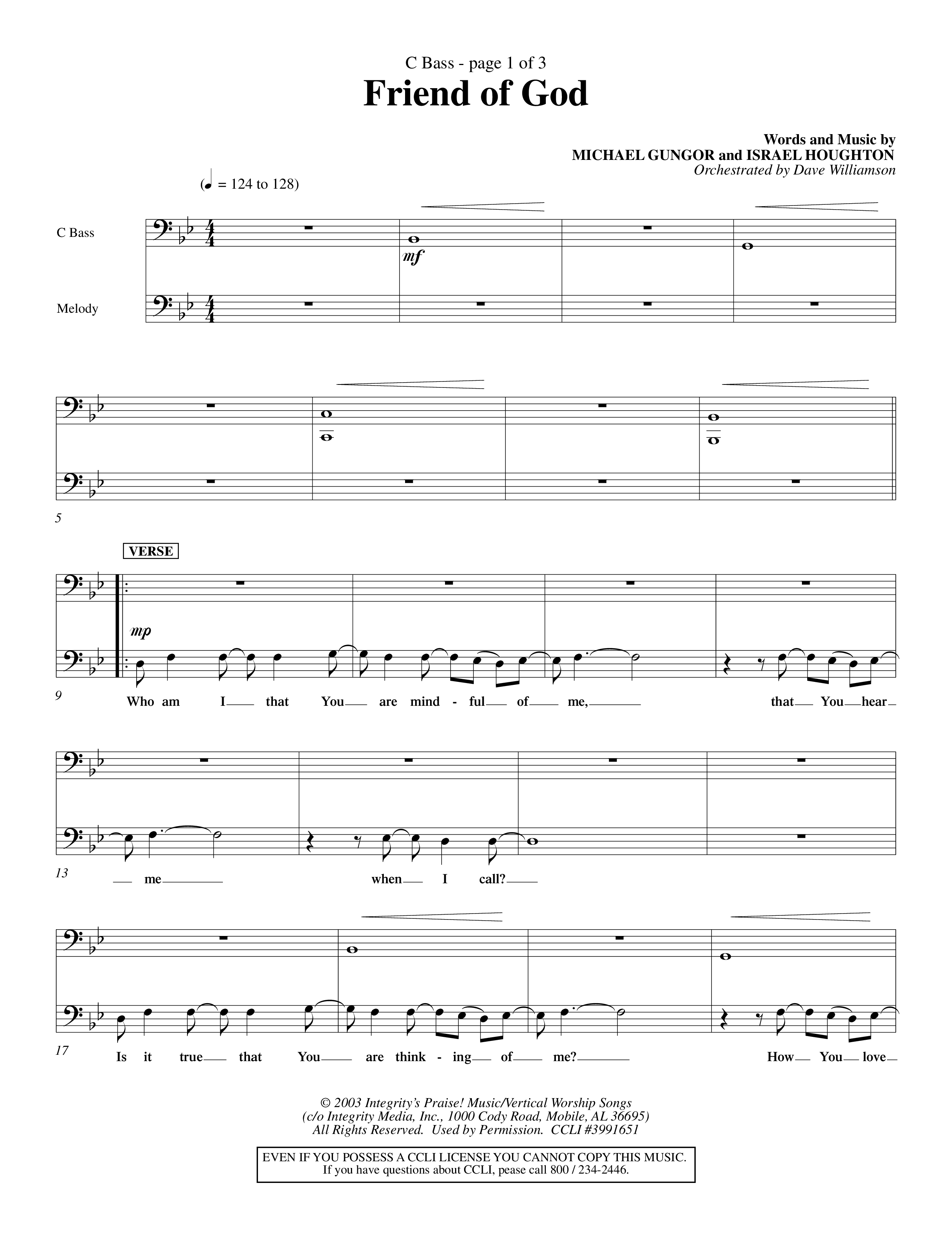 Friend Of God (Choral Anthem SATB) Contrabass (Word Music Choral / Orch. Dave Williamson)