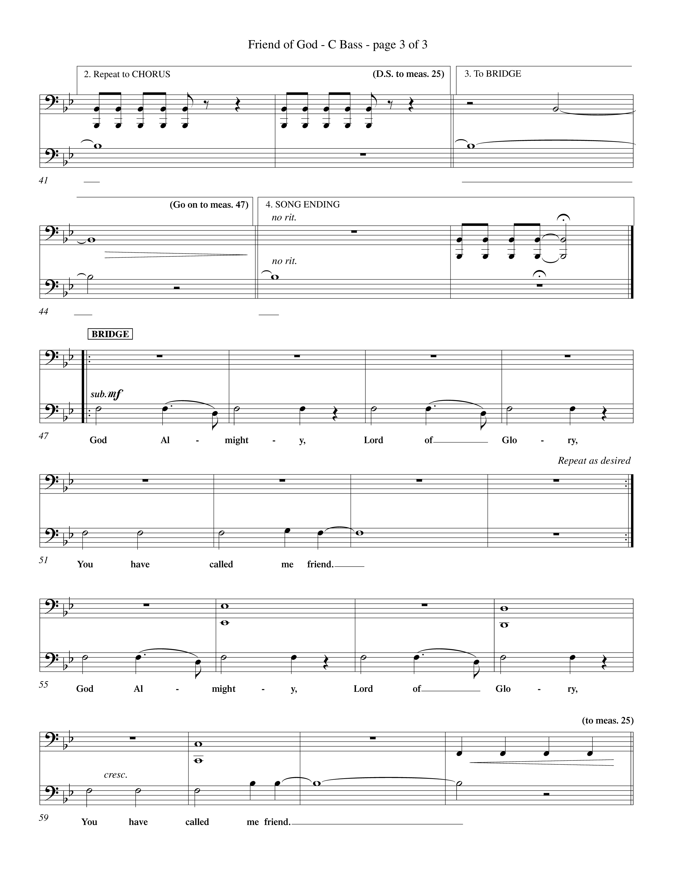Friend Of God (Choral Anthem SATB) Contrabass (Word Music Choral / Orch. Dave Williamson)