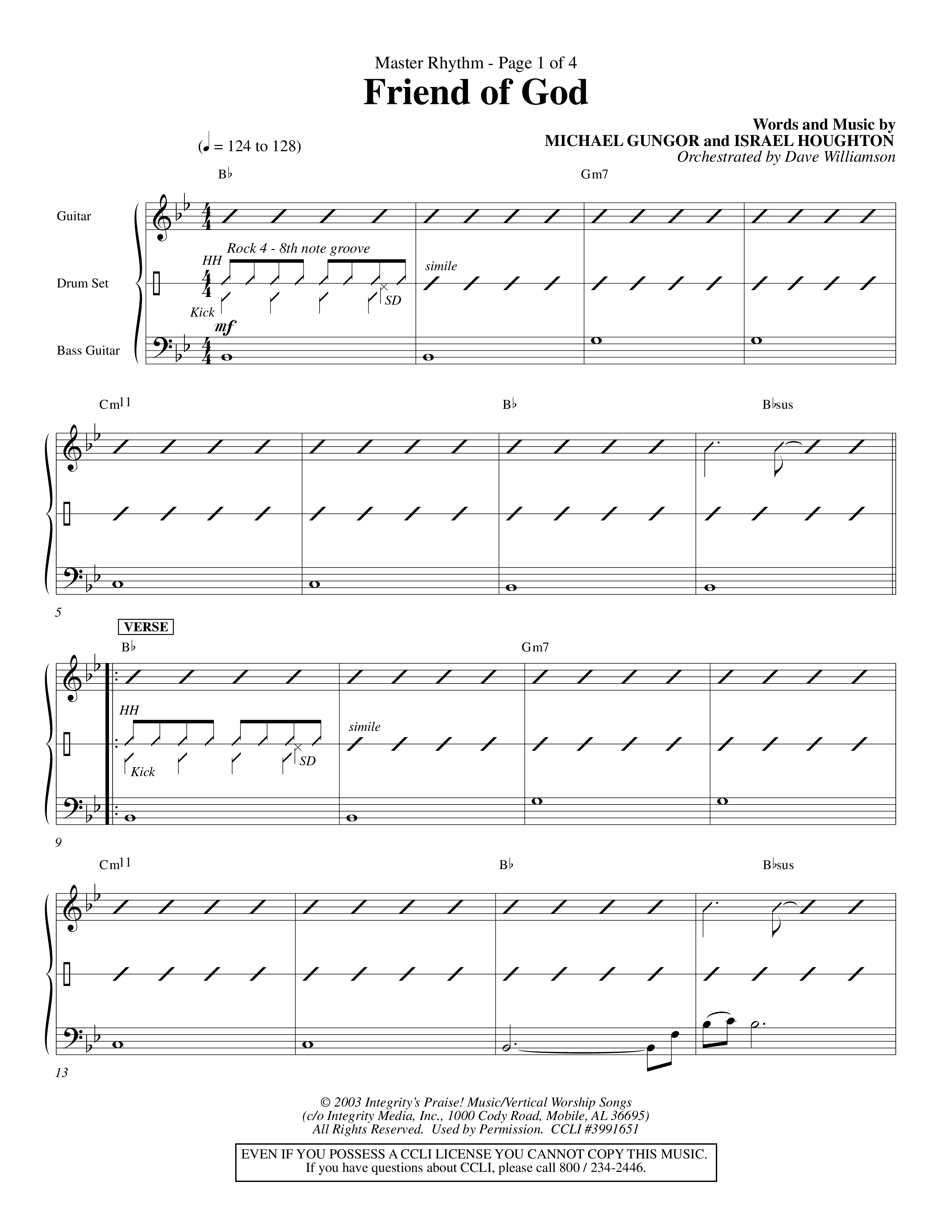 Friend Of God (Choral Anthem SATB) Rhythm Chart (Word Music Choral / Orch. Dave Williamson)