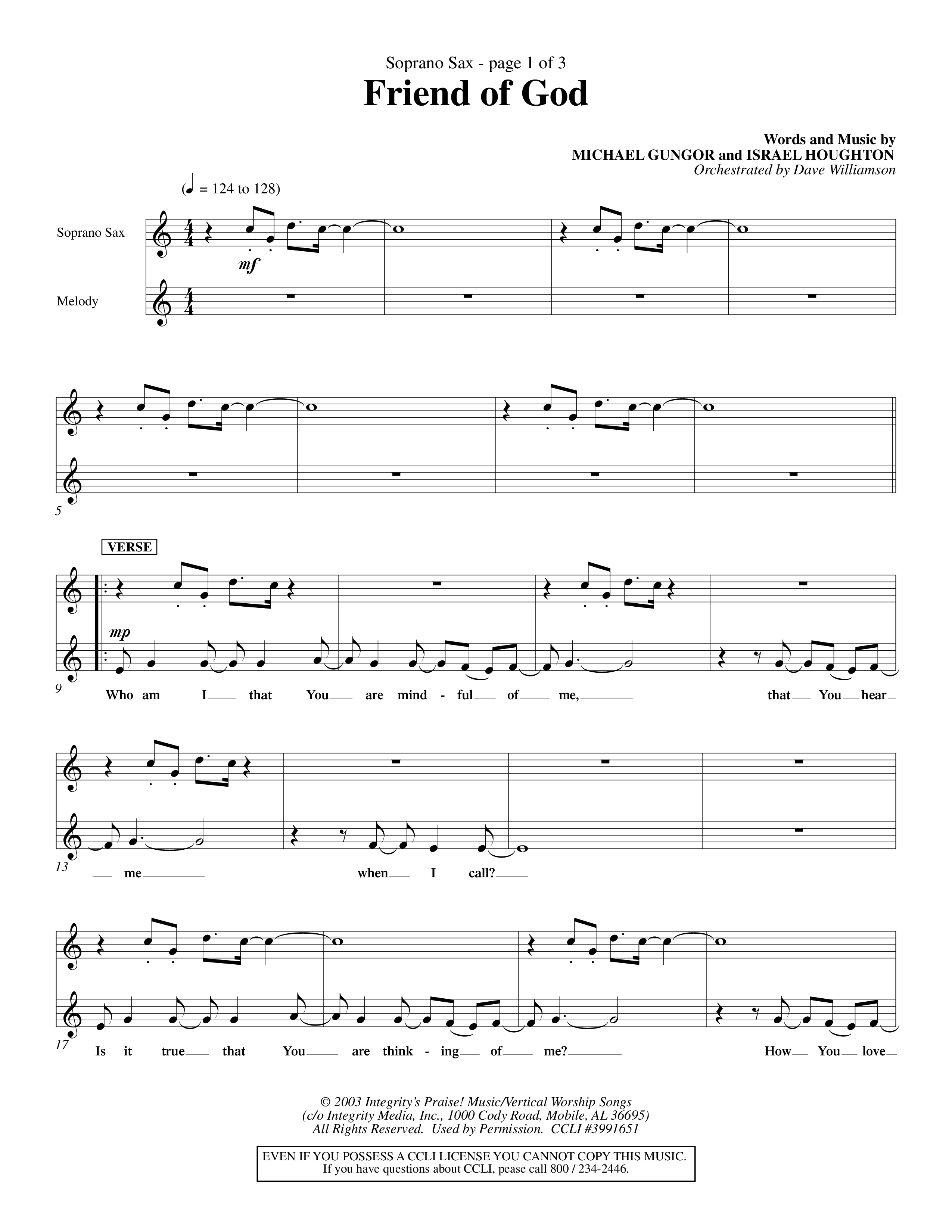 Friend Of God (Choral Anthem SATB) Saxophone (Word Music Choral / Orch. Dave Williamson)