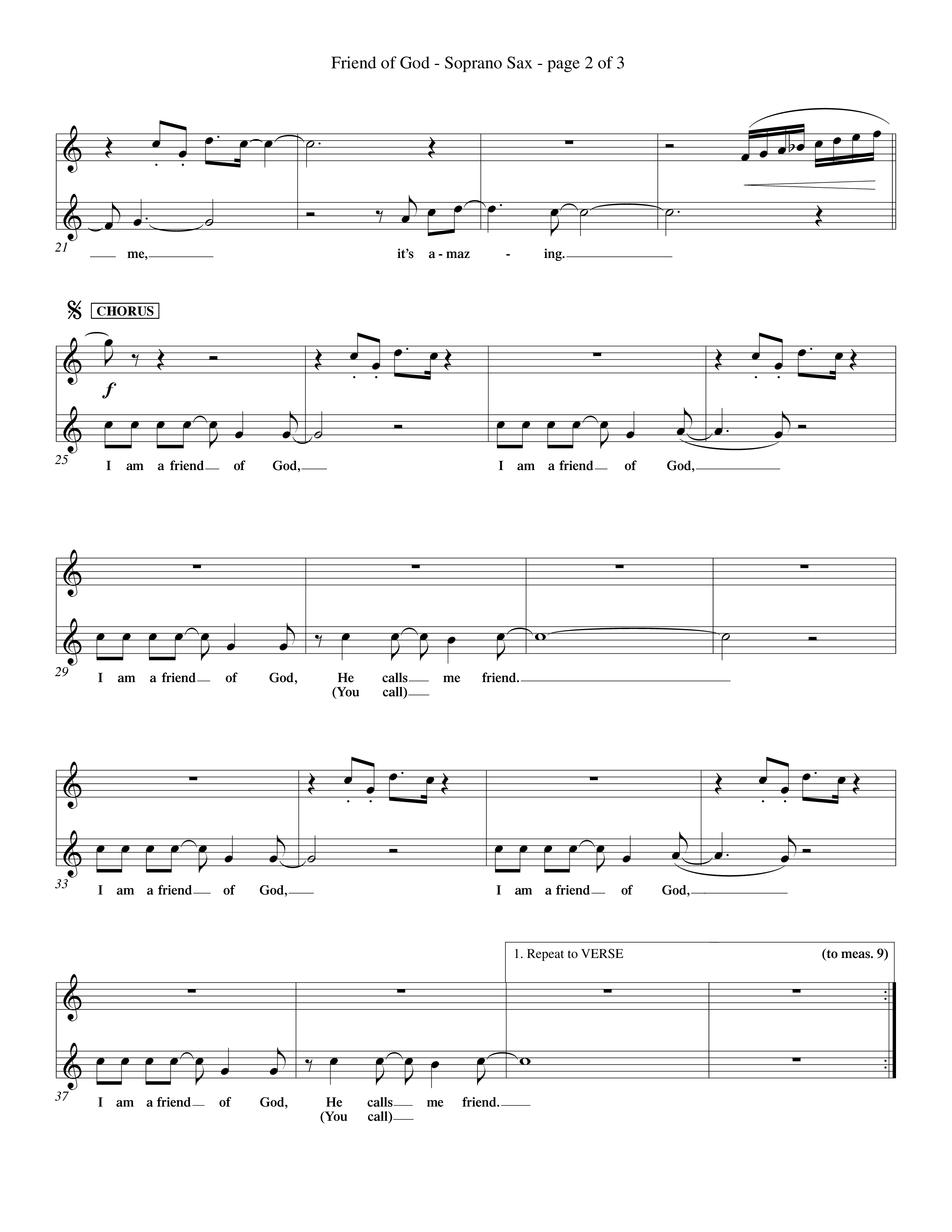 Friend Of God (Choral Anthem SATB) Saxophone (Word Music Choral / Orch. Dave Williamson)