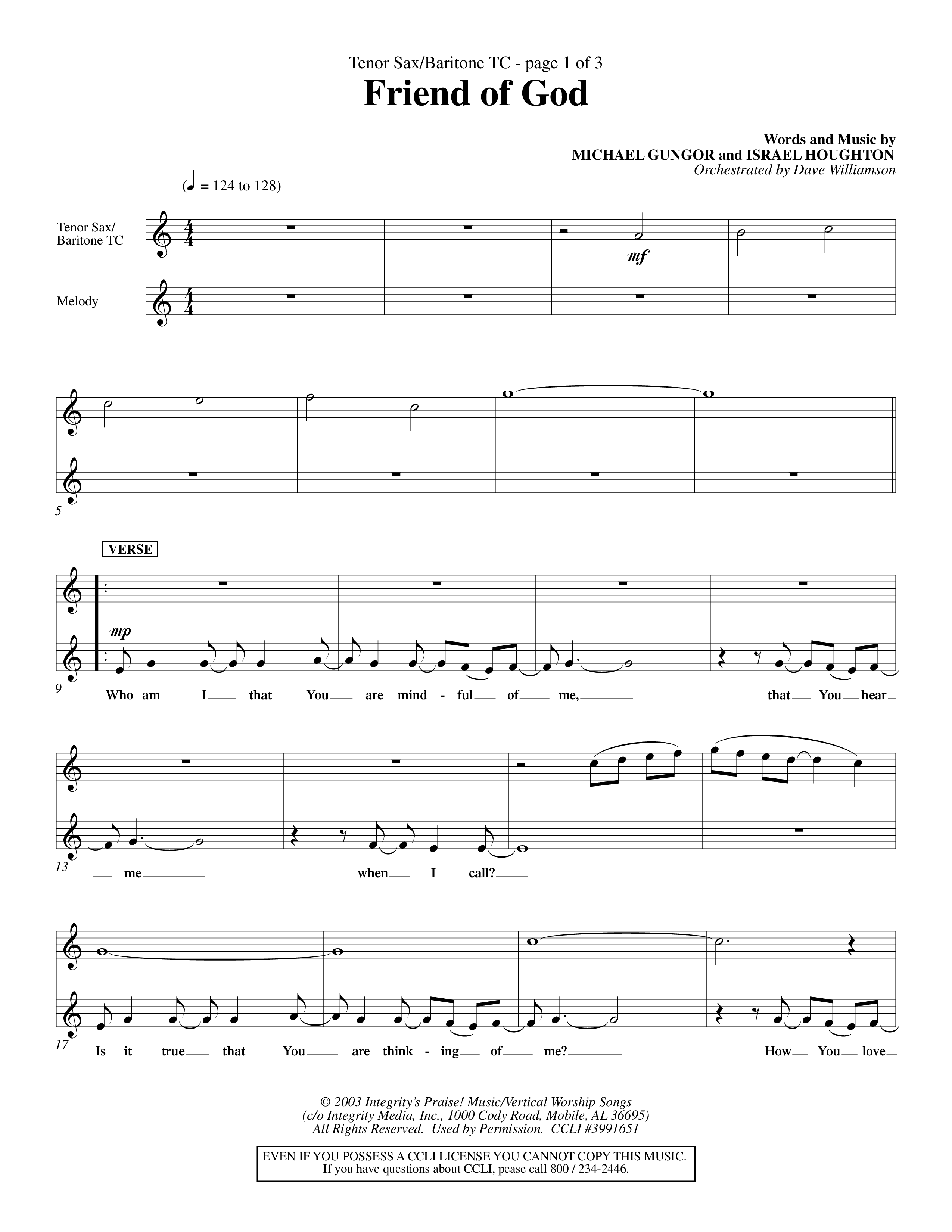 Friend Of God (Choral Anthem SATB) Tenor Sax/Baritone T.C. (Word Music Choral / Orch. Dave Williamson)