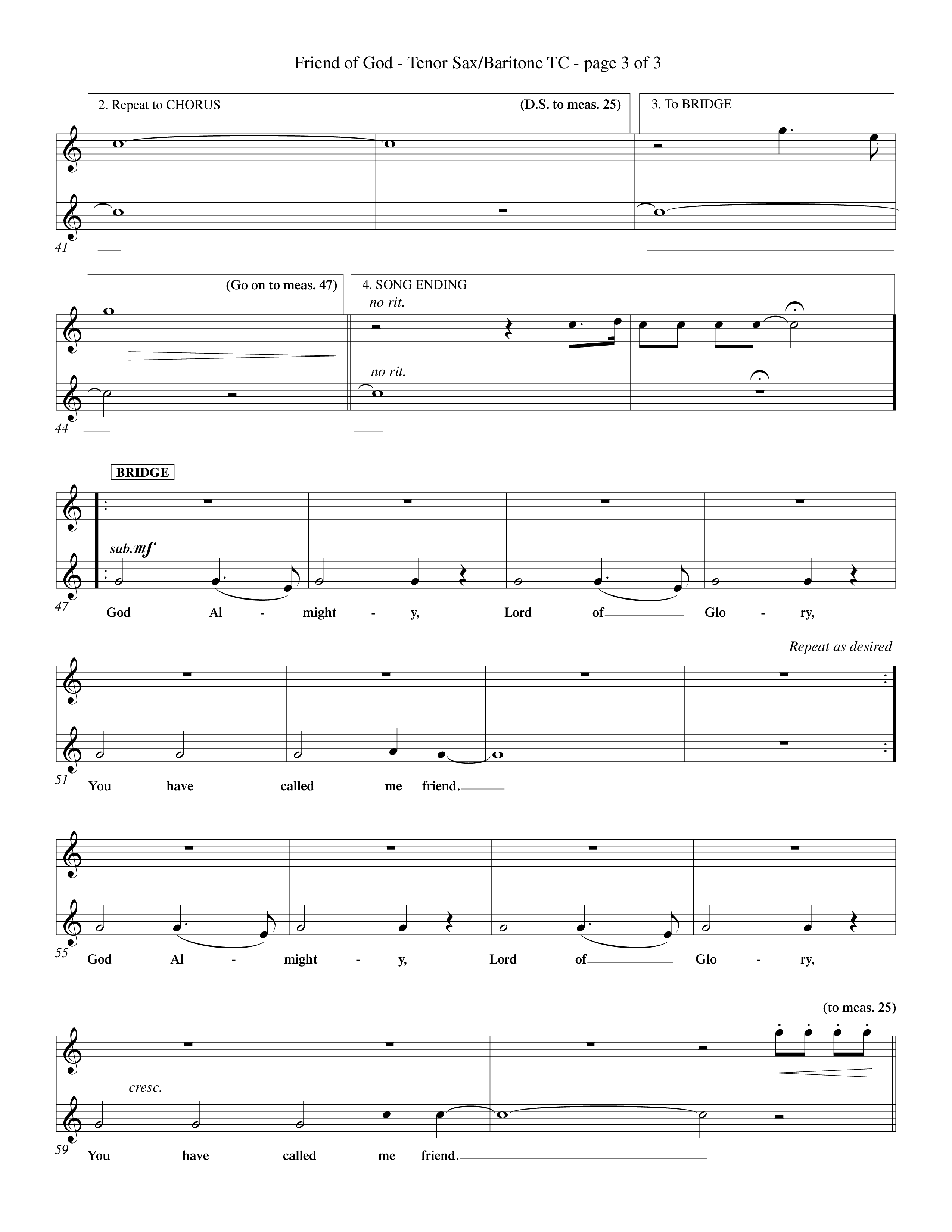 Friend Of God (Choral Anthem SATB) Tenor Sax/Baritone T.C. (Word Music Choral / Orch. Dave Williamson)