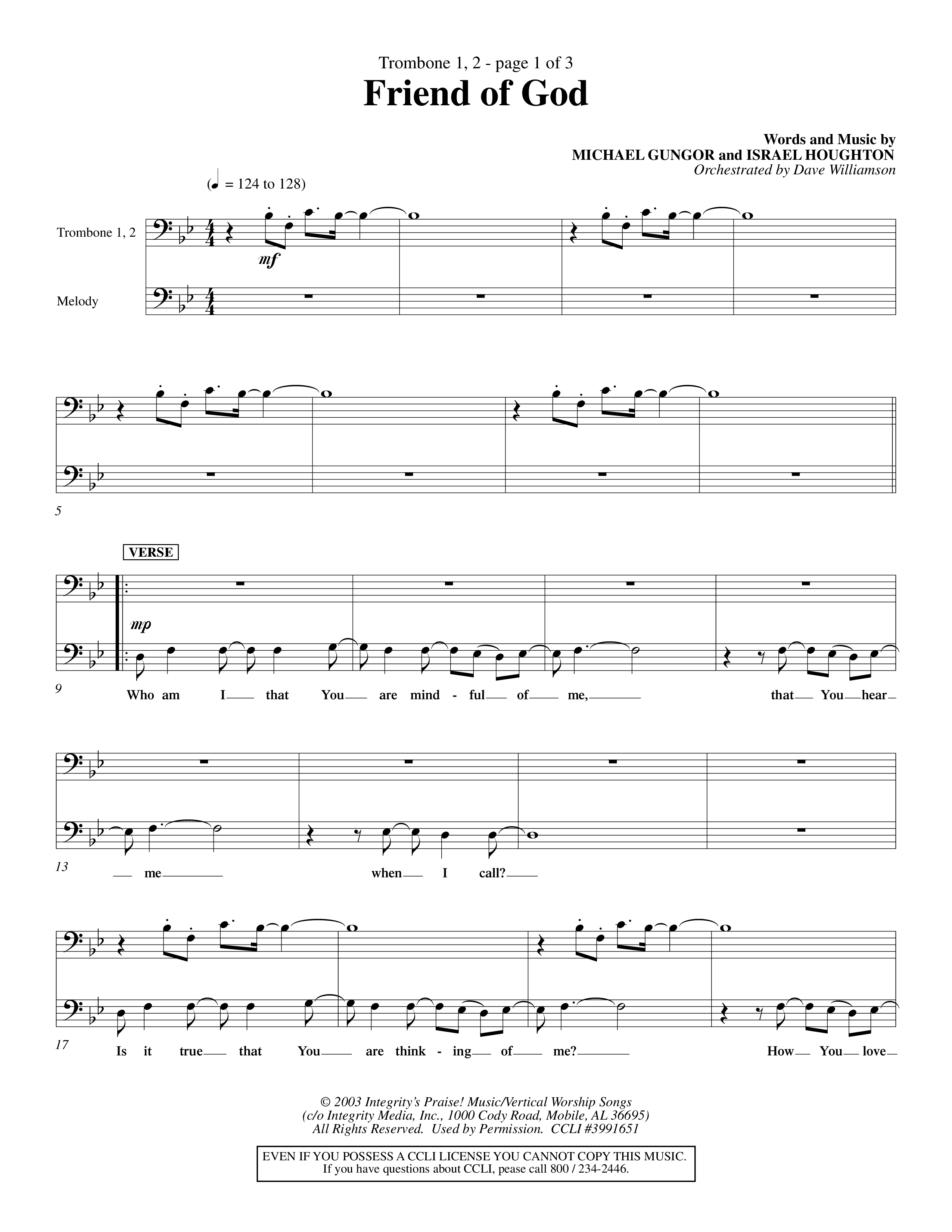 Friend Of God (Choral Anthem SATB) Trombone 1/2 (Word Music Choral / Orch. Dave Williamson)