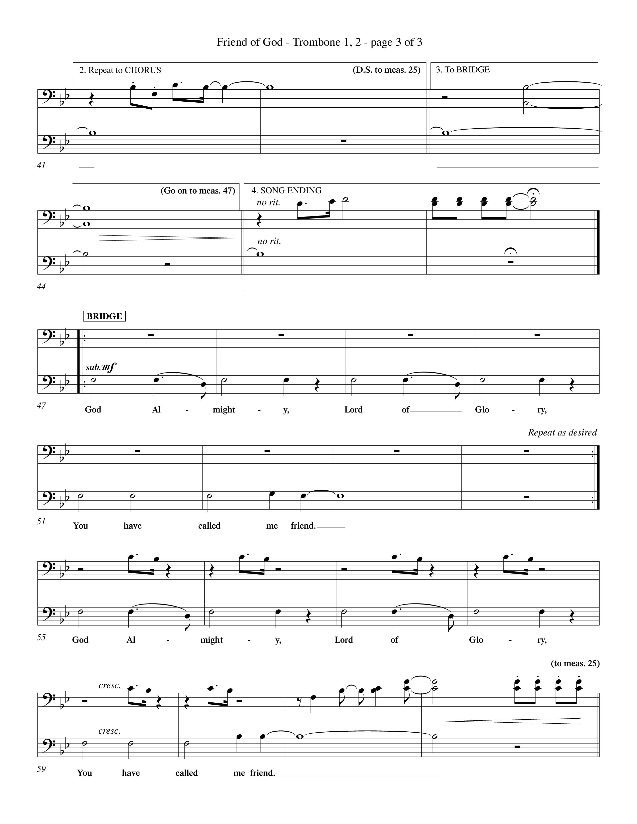 Friend Of God (Choral Anthem SATB) Trombone 1/2 (Word Music Choral / Orch. Dave Williamson)