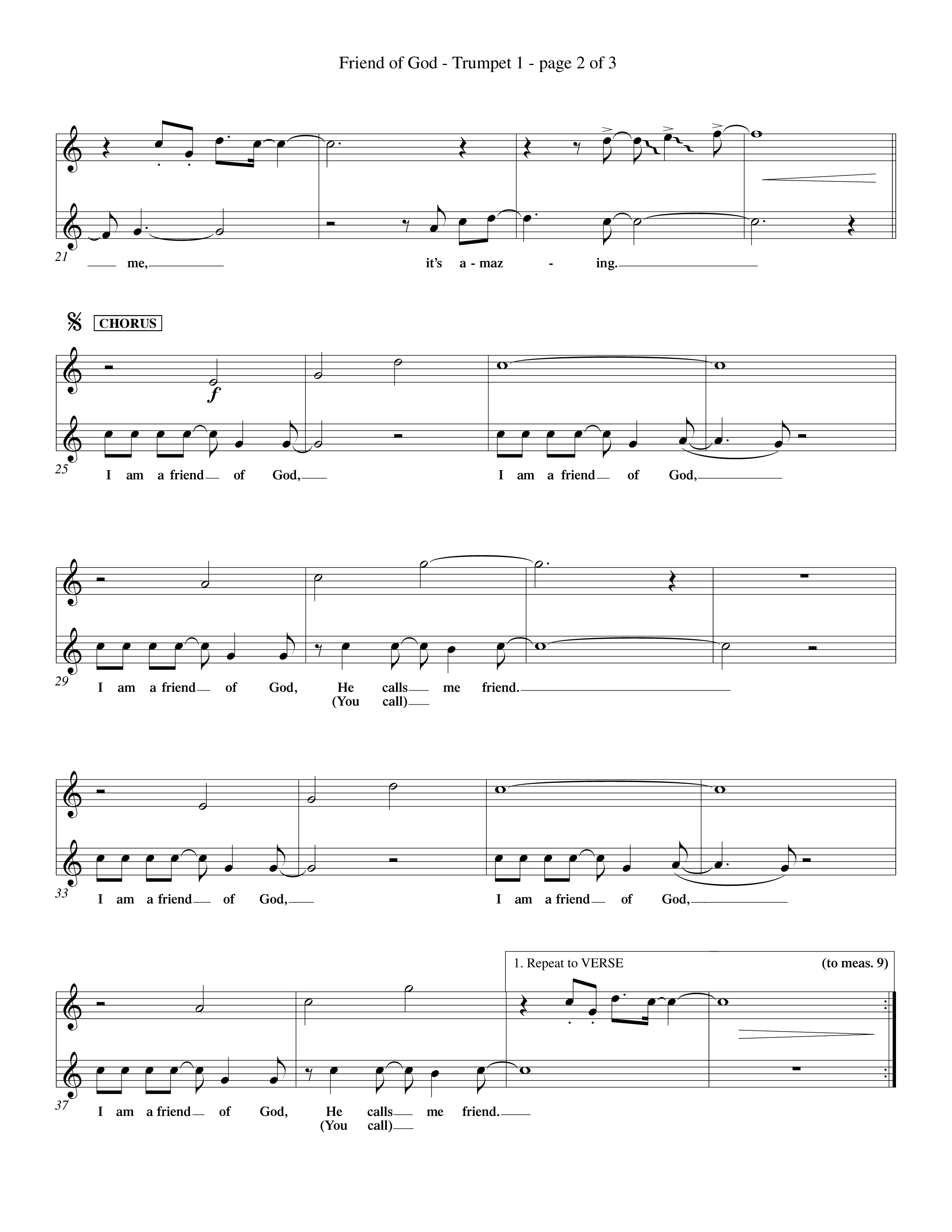 Friend Of God (Choral Anthem SATB) Trumpet 1 (Word Music Choral / Orch. Dave Williamson)