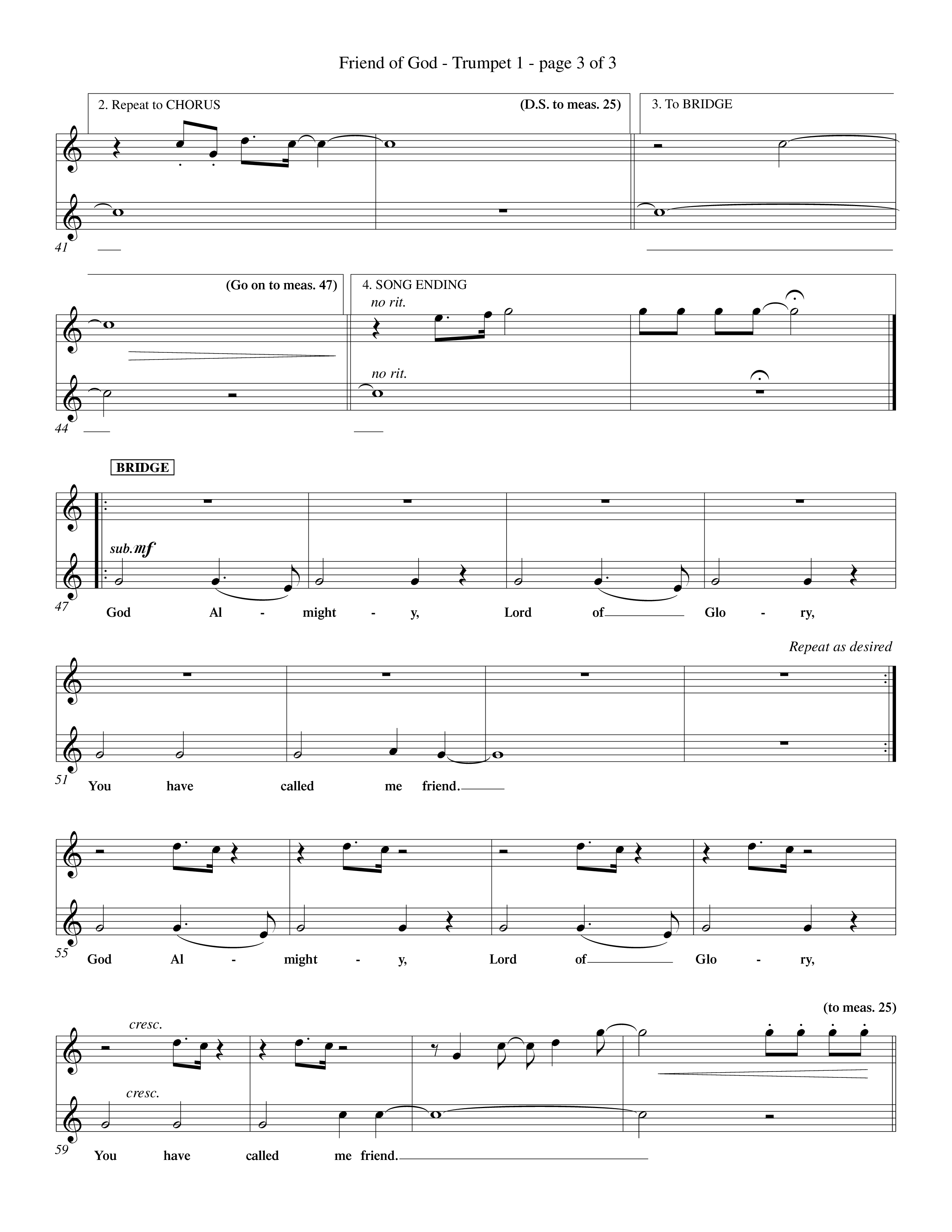 Friend Of God (Choral Anthem SATB) Trumpet 1 (Word Music Choral / Orch. Dave Williamson)
